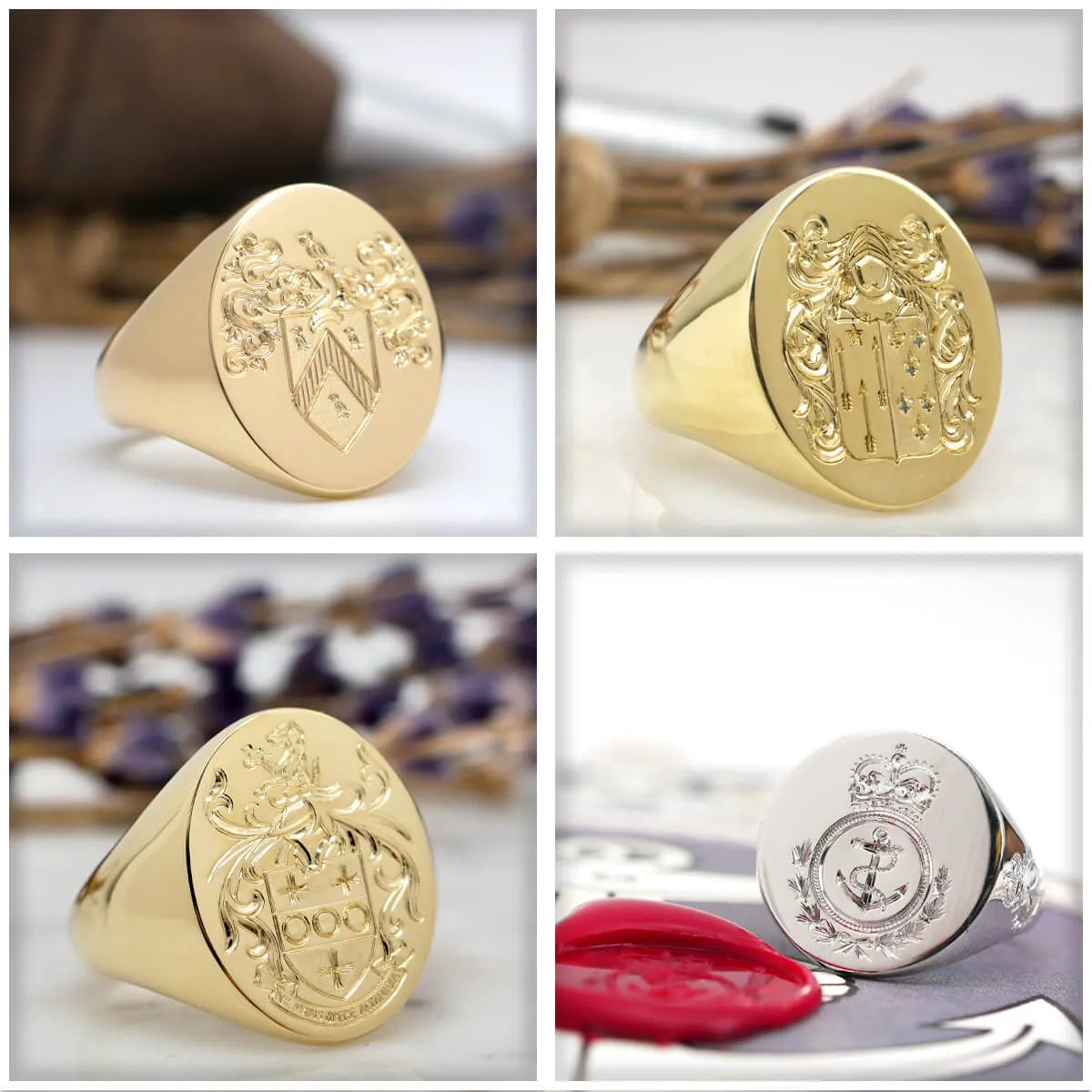 Men's Square Signet Ring - Medium - Hand Engraved Family Crest / Logo