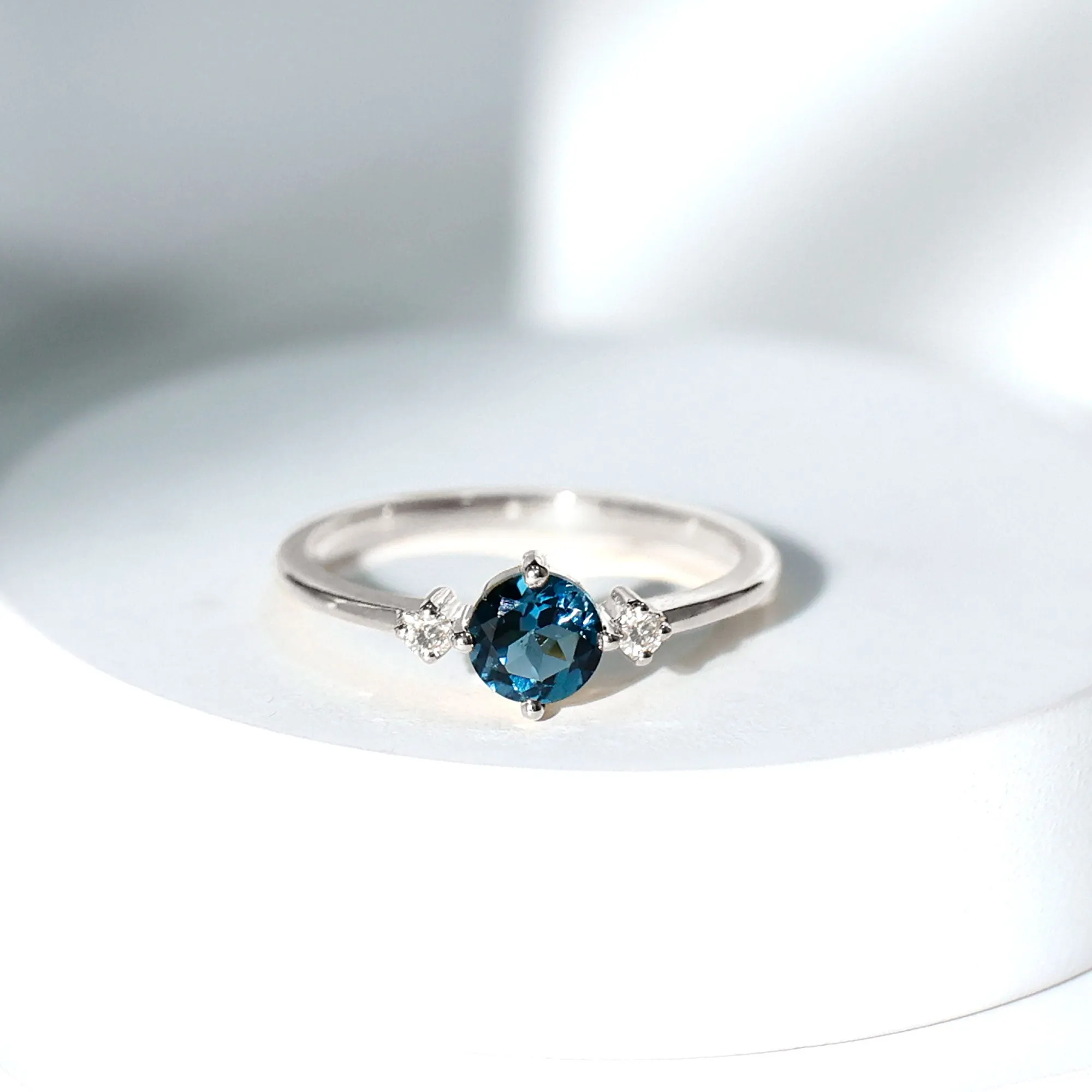 Minimal Round London Blue Topaz and Diamond Promise Ring