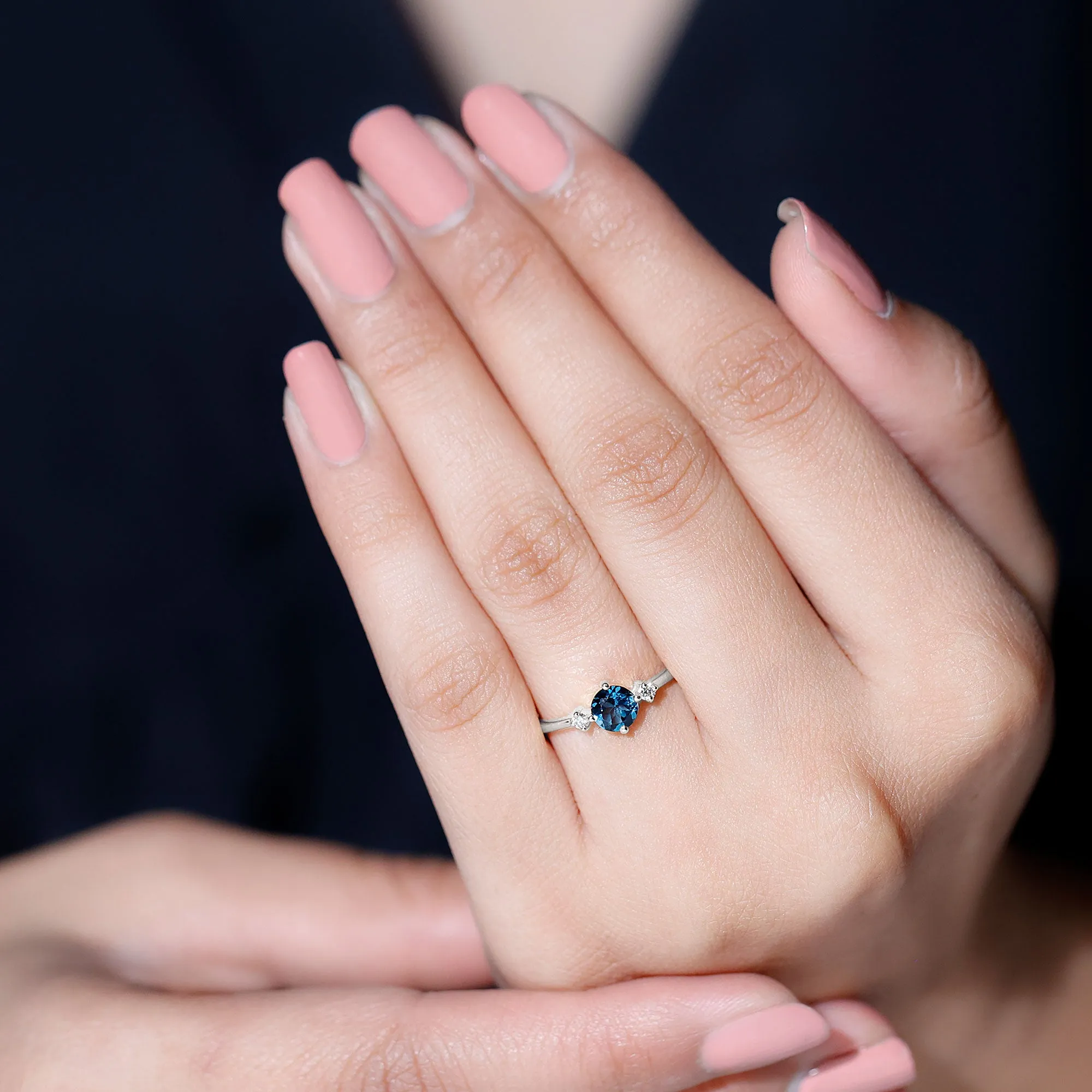 Minimal Round London Blue Topaz and Diamond Promise Ring
