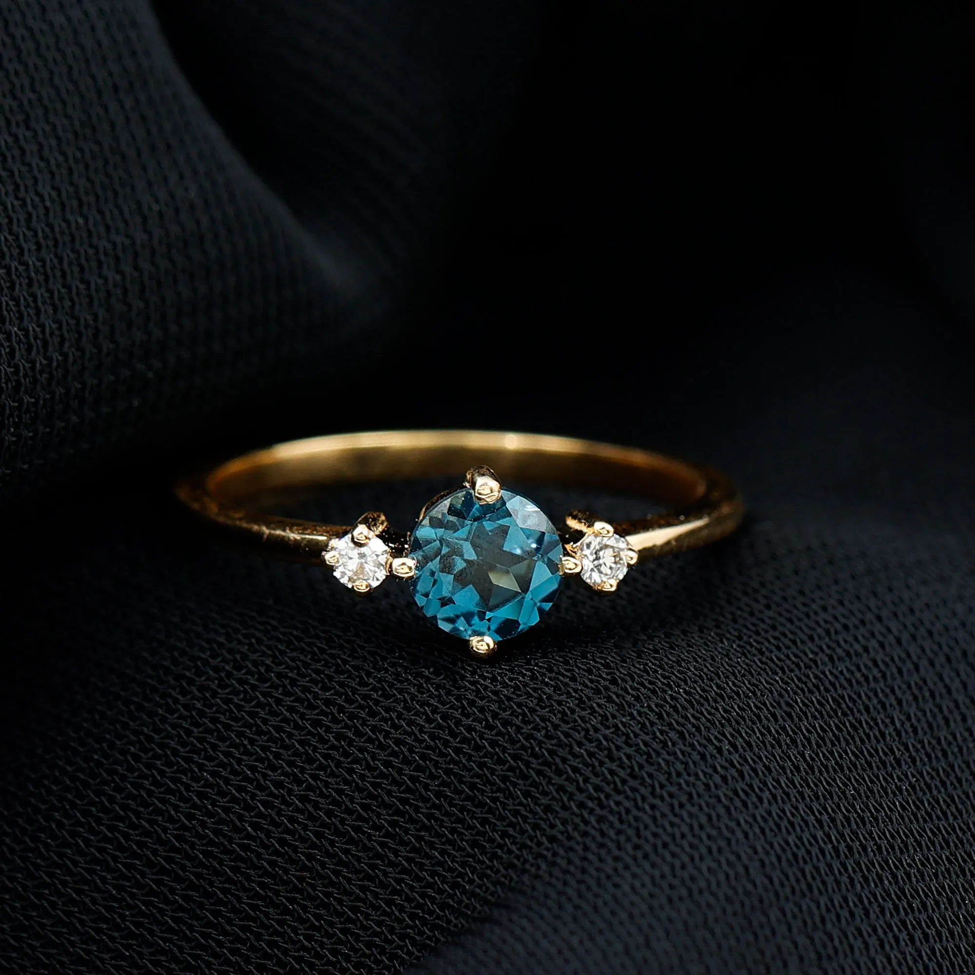 Minimal Round London Blue Topaz and Diamond Promise Ring