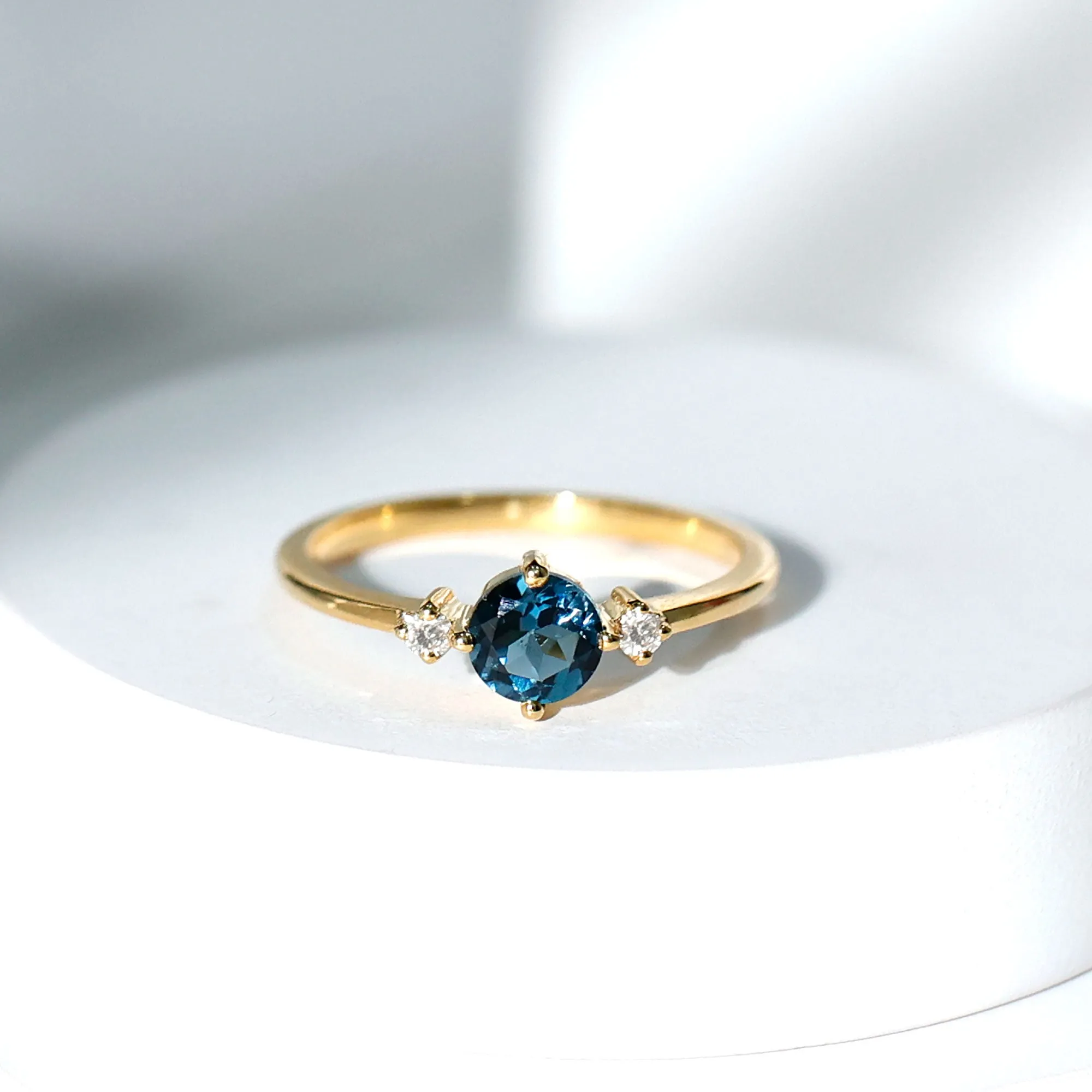 Minimal Round London Blue Topaz and Diamond Promise Ring