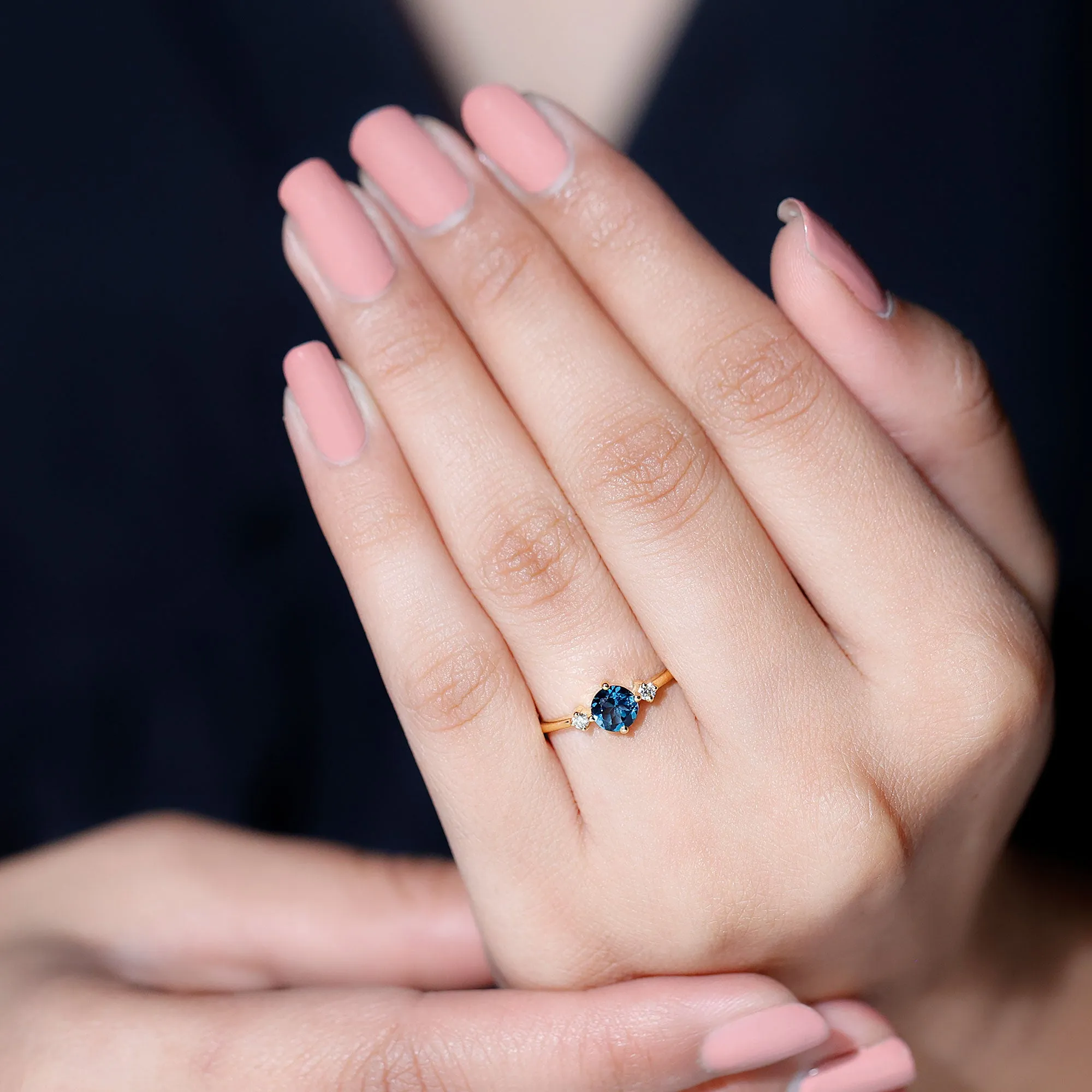 Minimal Round London Blue Topaz and Diamond Promise Ring