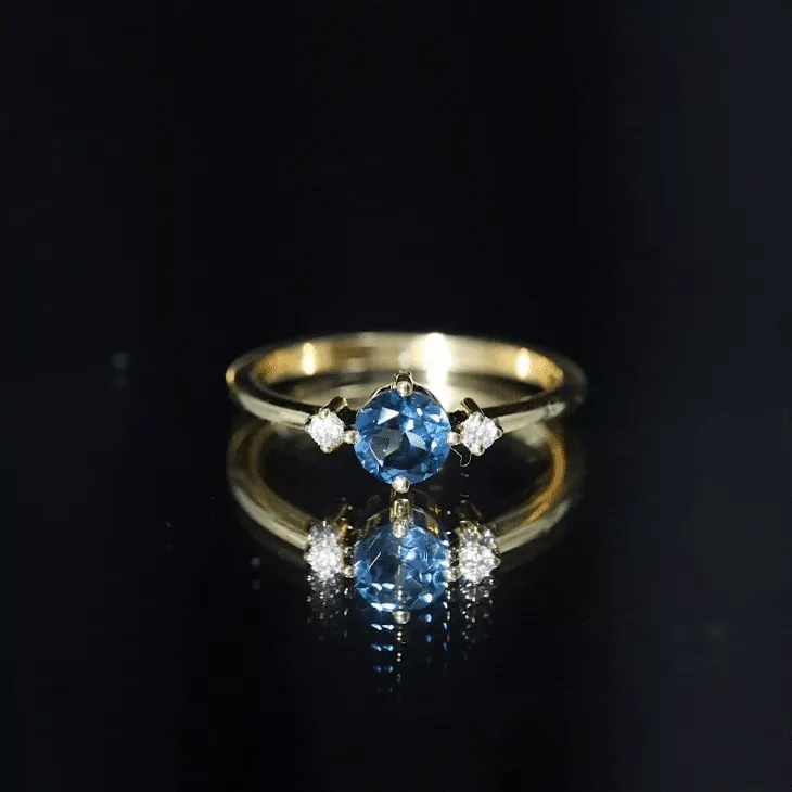 Minimal Round London Blue Topaz and Diamond Promise Ring