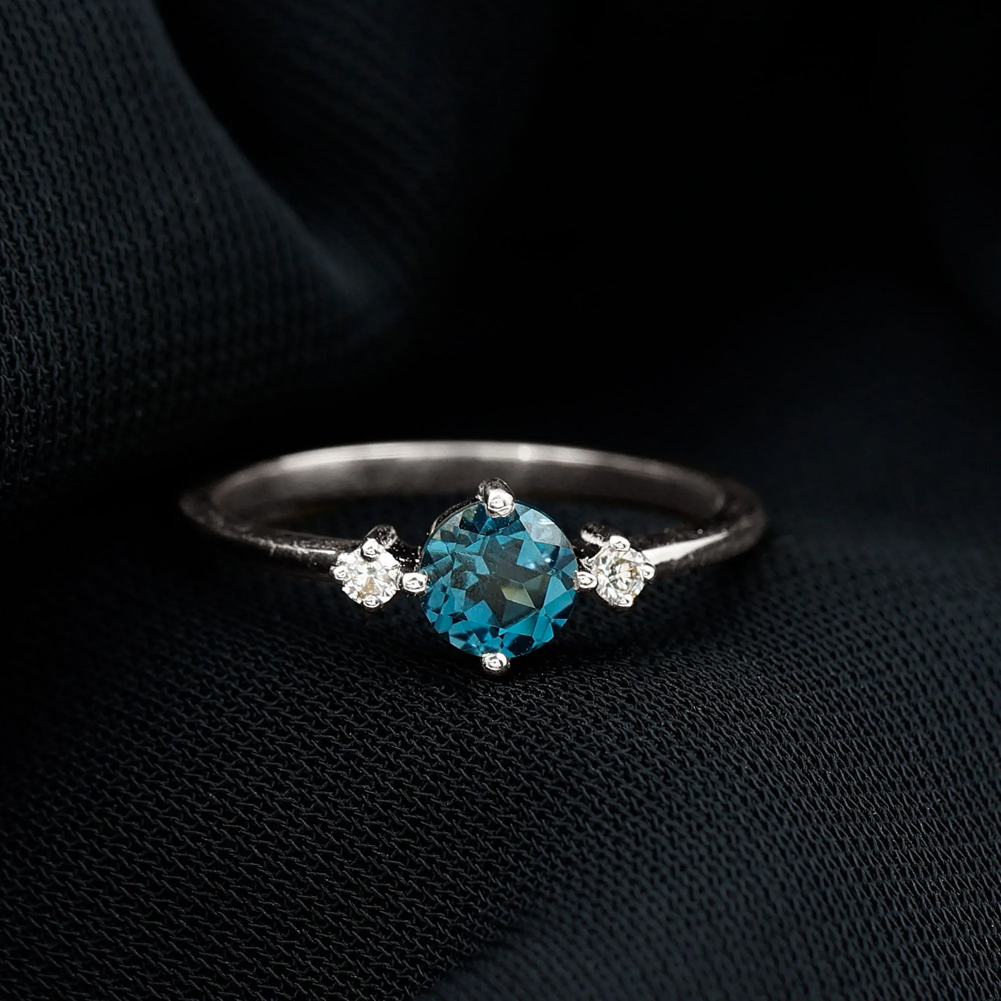 Minimal Round London Blue Topaz and Diamond Promise Ring