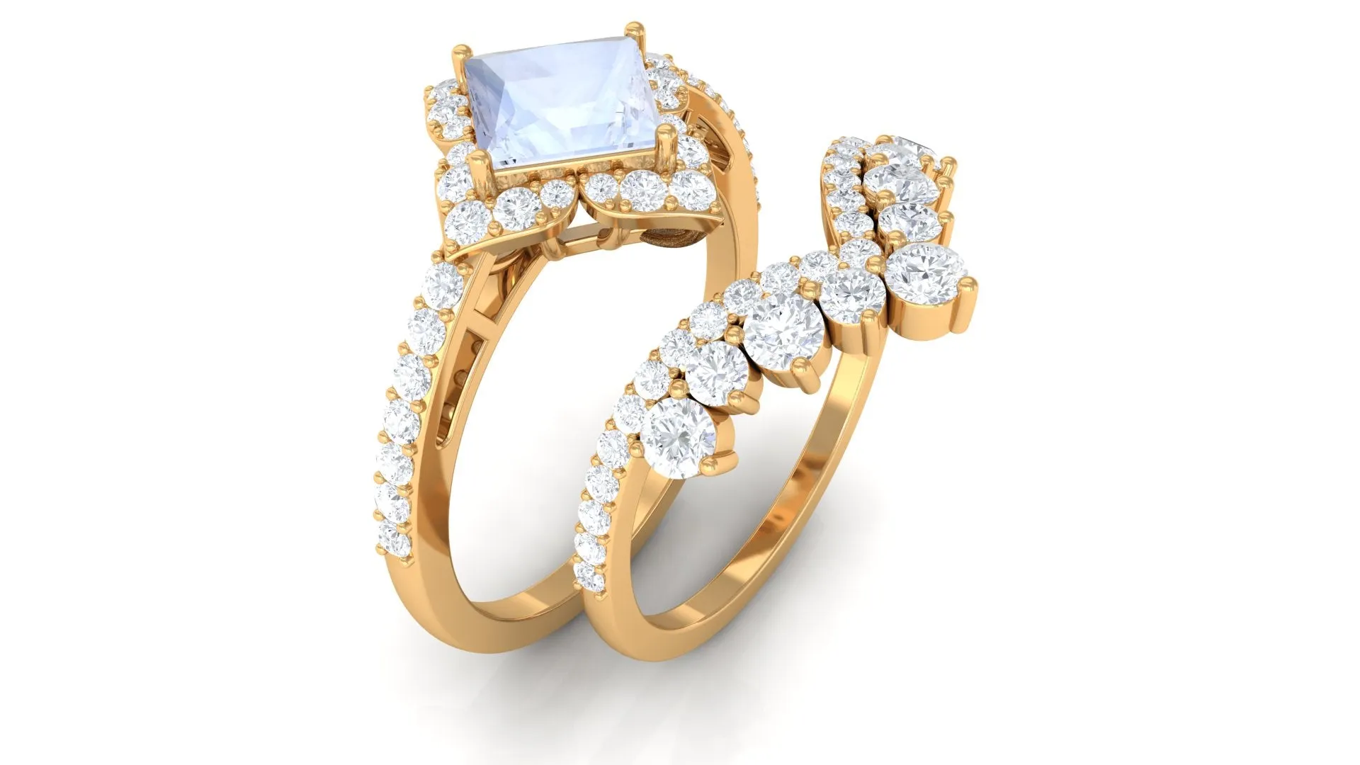 Moonstone and Moissanite Statement Wedding Ring Set