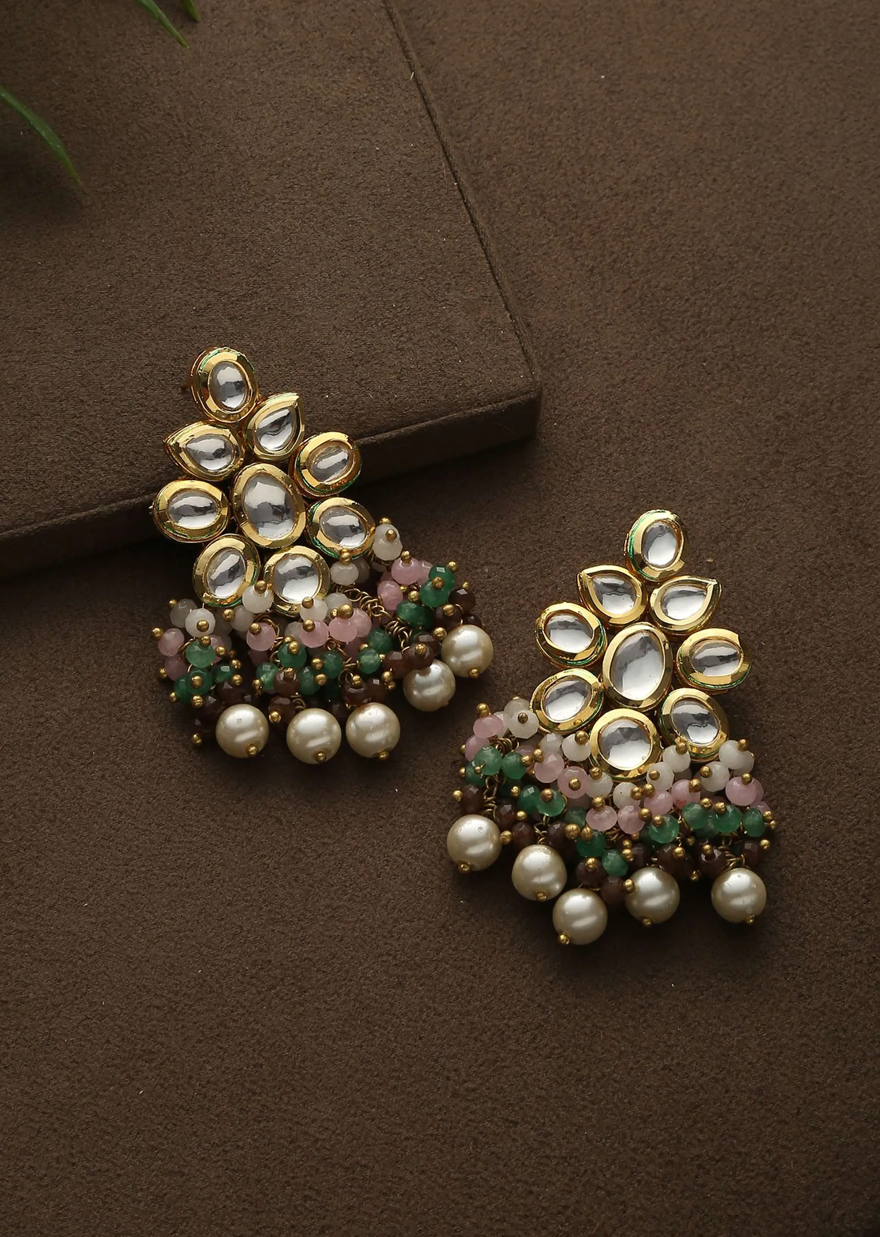 Multicoloured Gold Plated Kundan Earrings