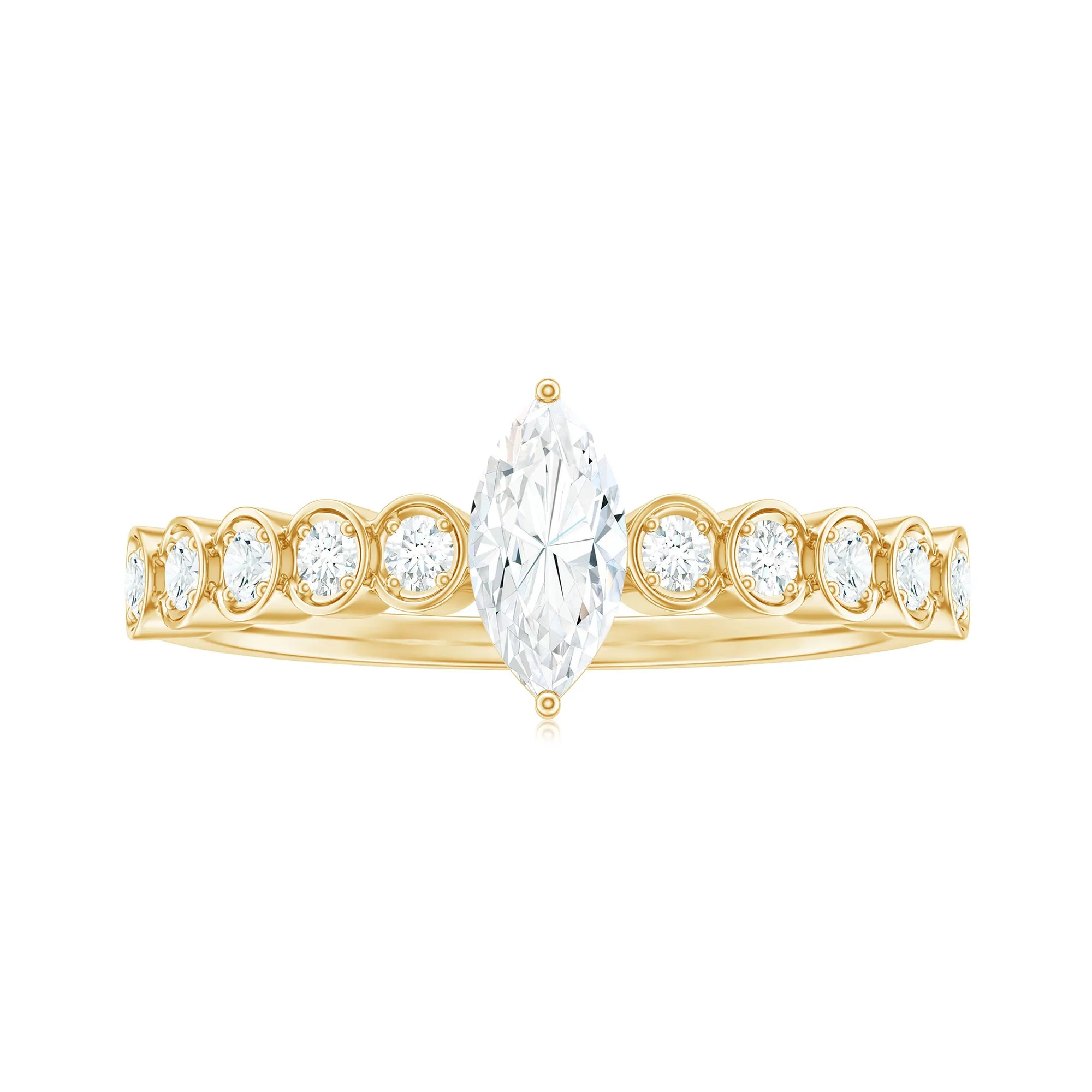 Naomi Watts Inspired Certified Moissanite Solitaire Engagement Ring with Side Stones