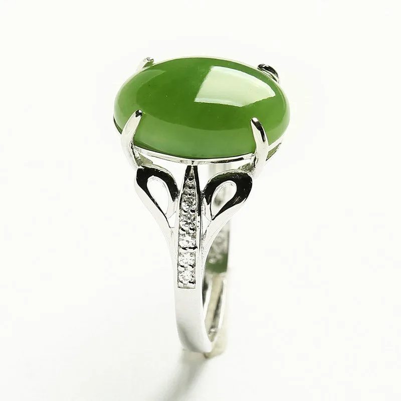 Natural Jade Ring Nephrite Silver Adjustable Ring WR16