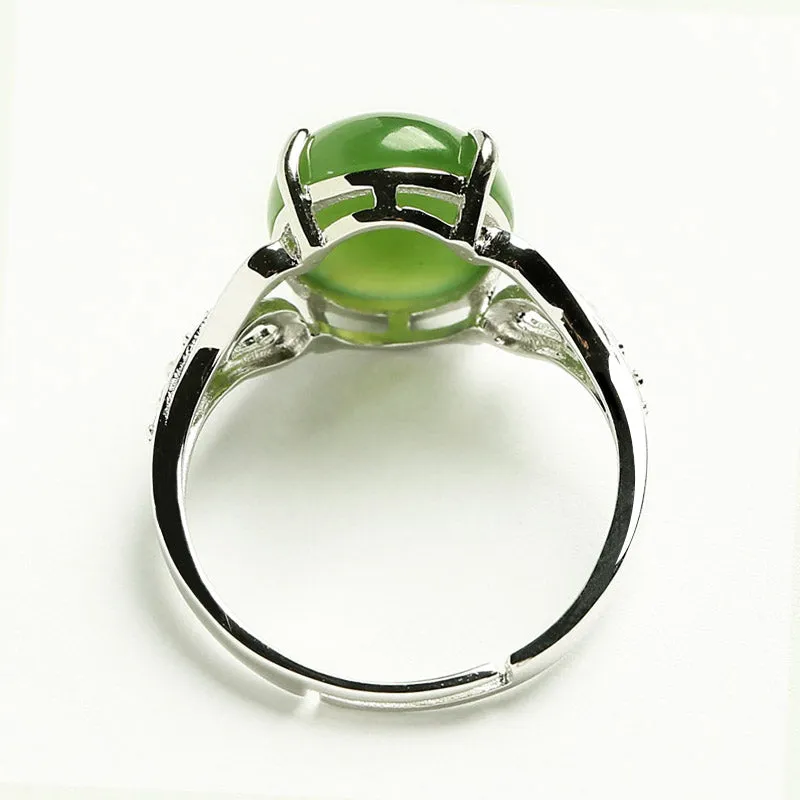 Natural Jade Ring Nephrite Silver Adjustable Ring WR16