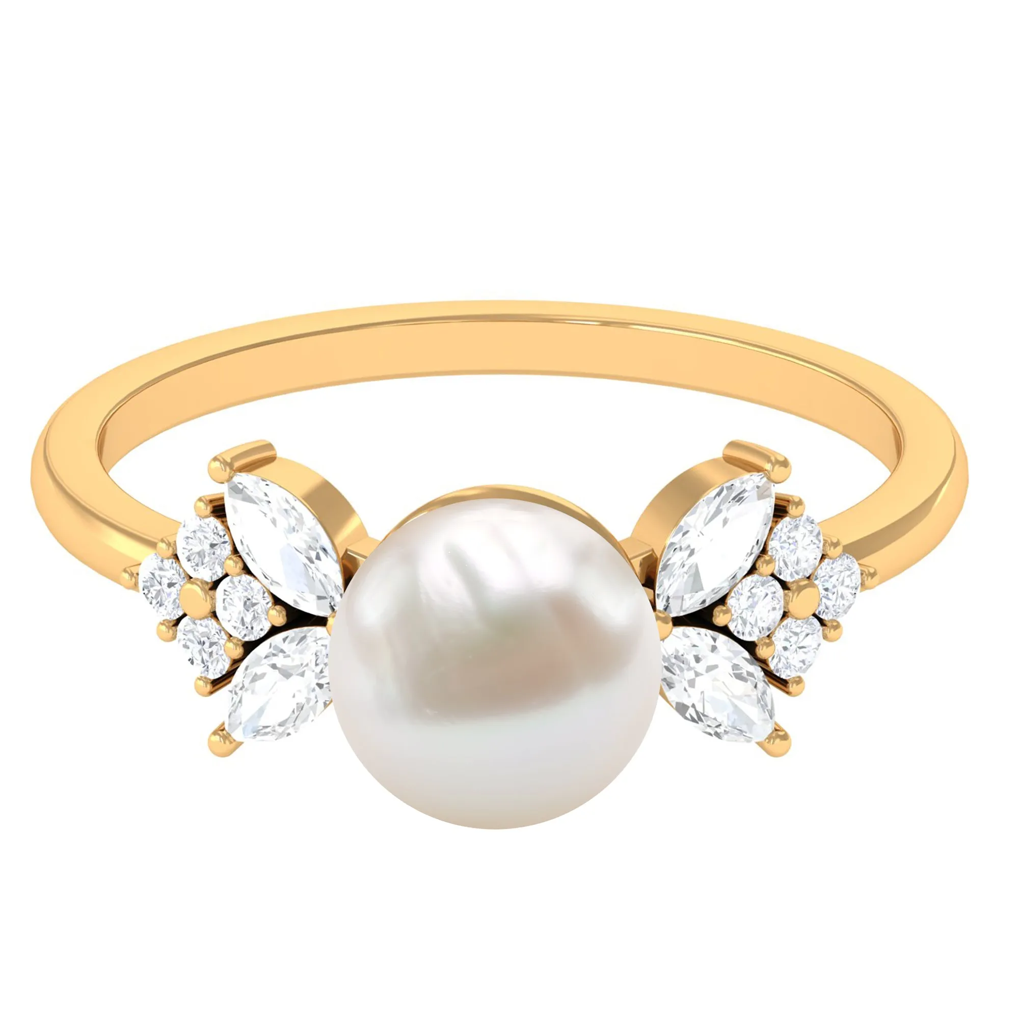 Nature Inspired Freshwater Pearl Solitaire Ring with Diamond