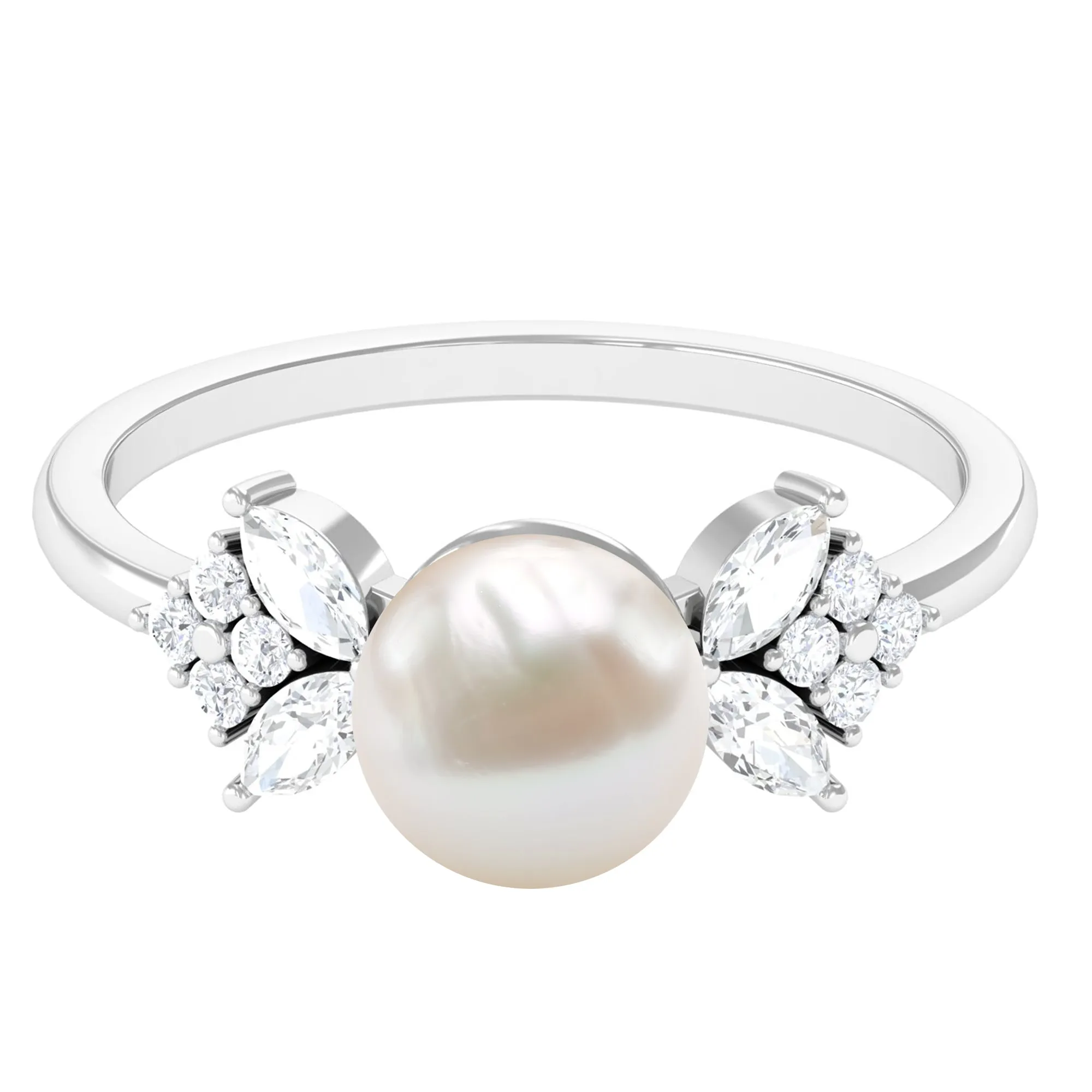 Nature Inspired Freshwater Pearl Solitaire Ring with Diamond