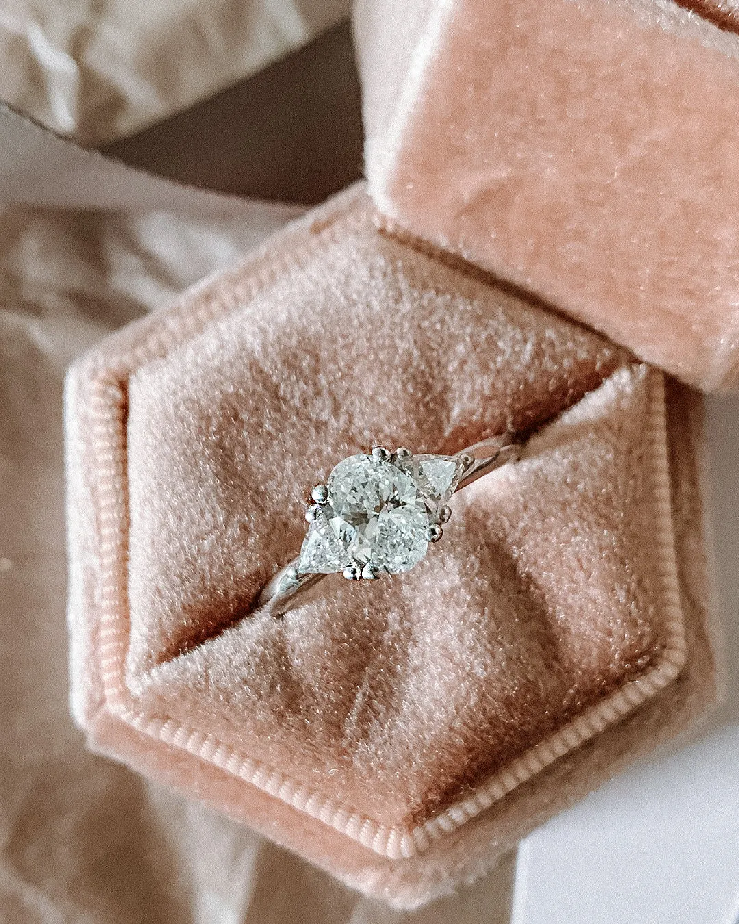 Niva Diamond Ring with Oval Cut and Triangle Cut Natural Diamonds