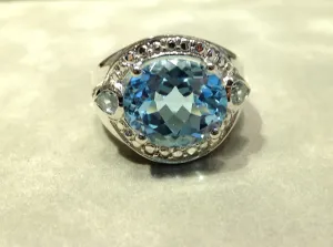 Oval Genuine Blue Topaz Gemstone Sterling Silver Ring