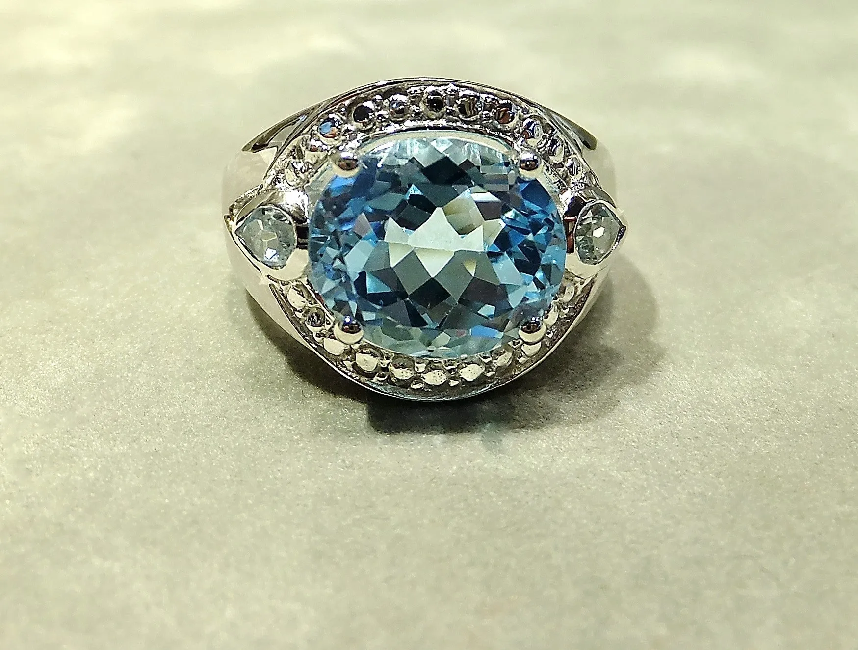 Oval Genuine Blue Topaz Gemstone Sterling Silver Ring