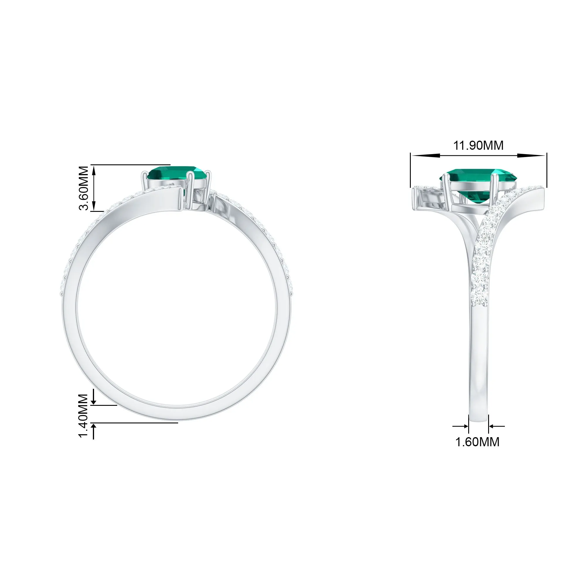 Oval Shape Lab Grown Emerald Solitaire Bypass Ring with Moissanite