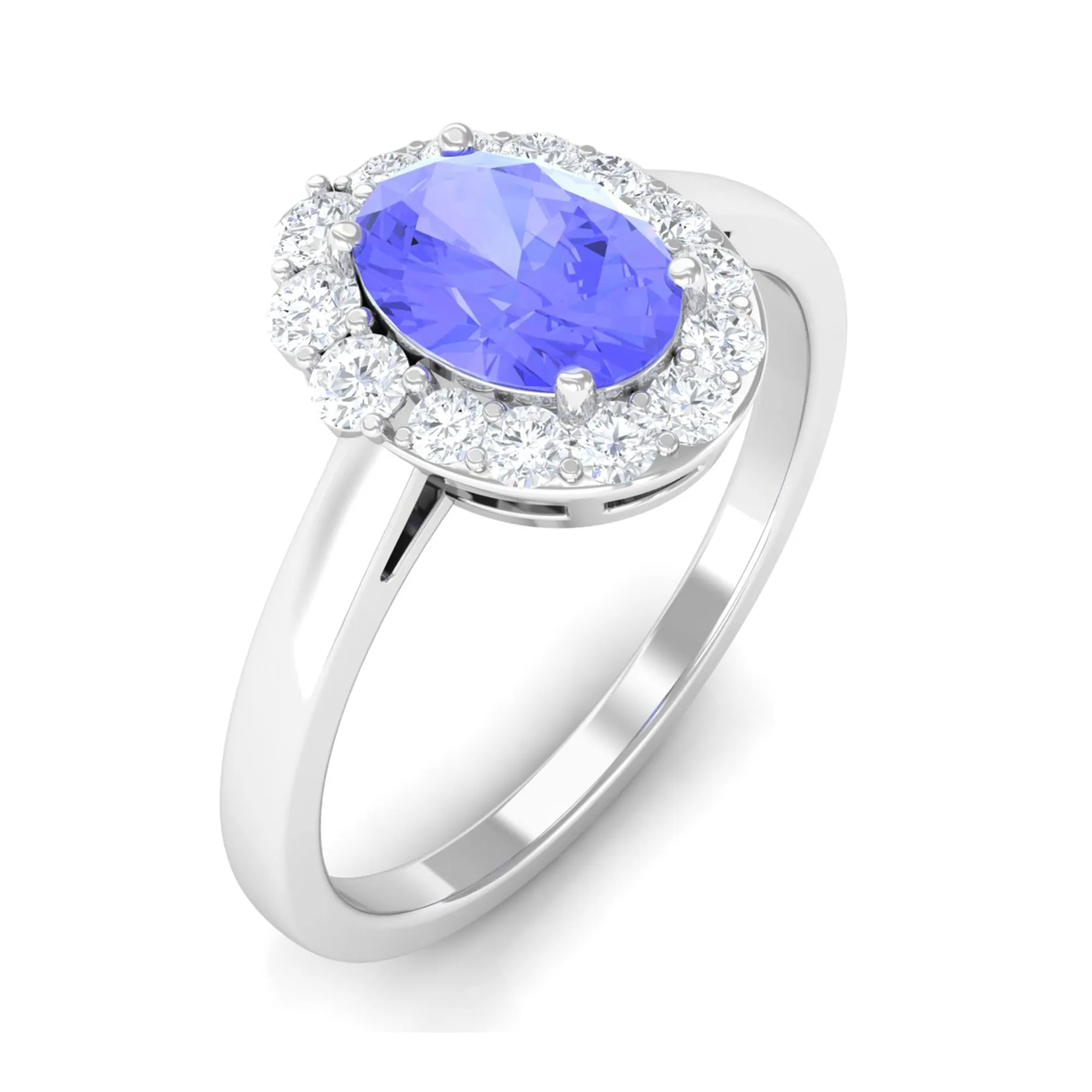 Oval Shape Tanzanite Classic Halo Engagement Ring