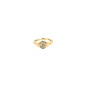 Oval Signet Diamond Ring - 14K Yellow Gold