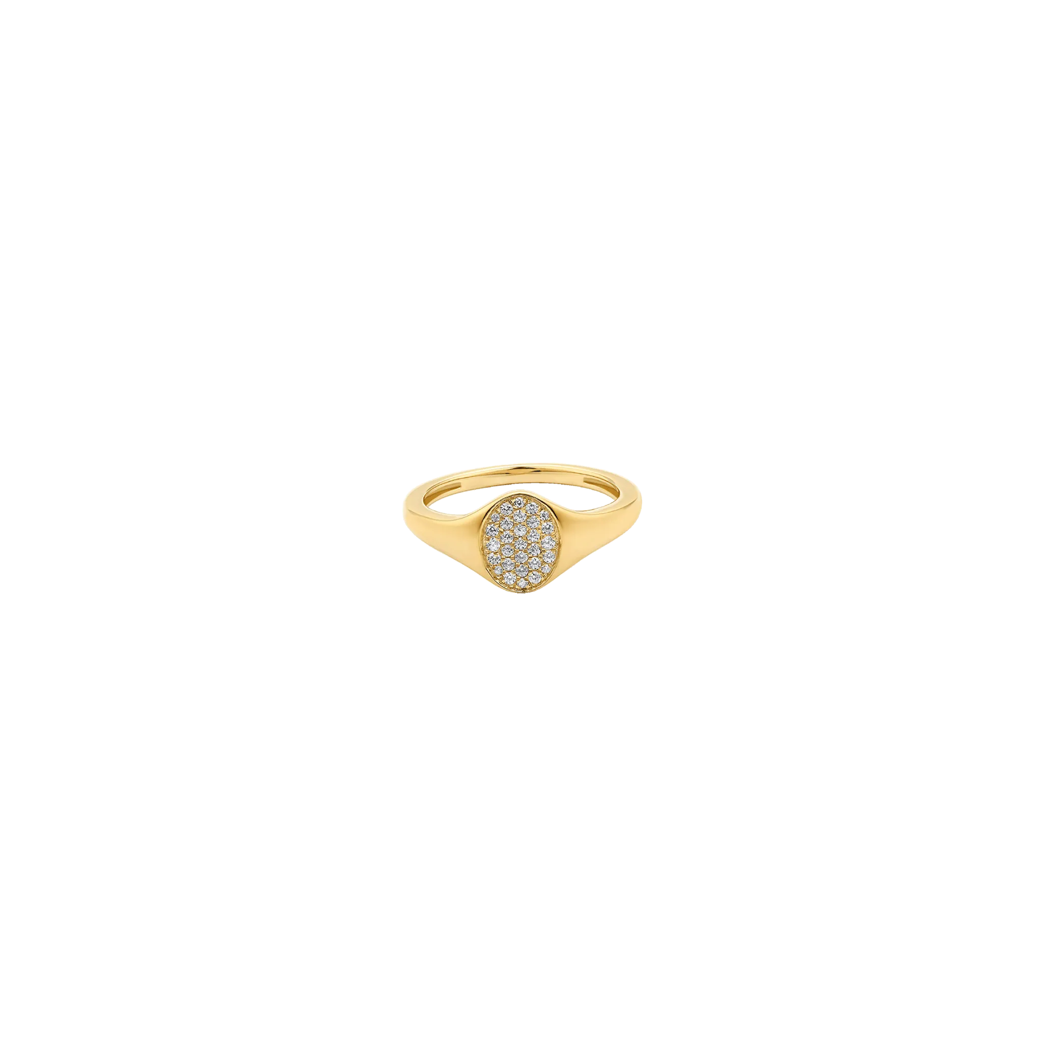 Oval Signet Diamond Ring - 14K Yellow Gold