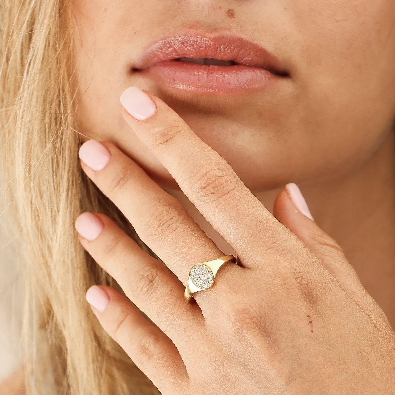 Oval Signet Diamond Ring - 14K Yellow Gold