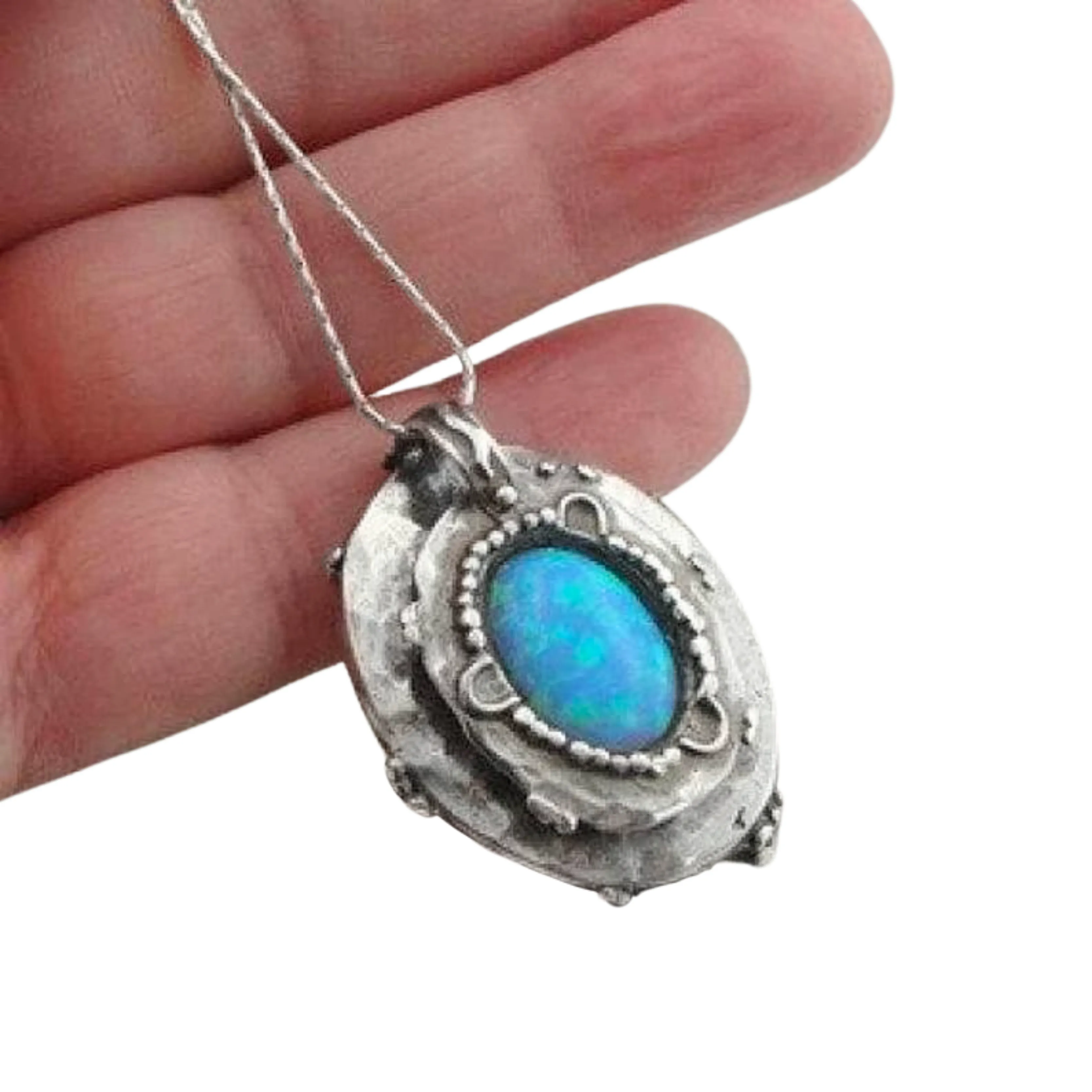 Oval Sterling Silver Opal Pendant