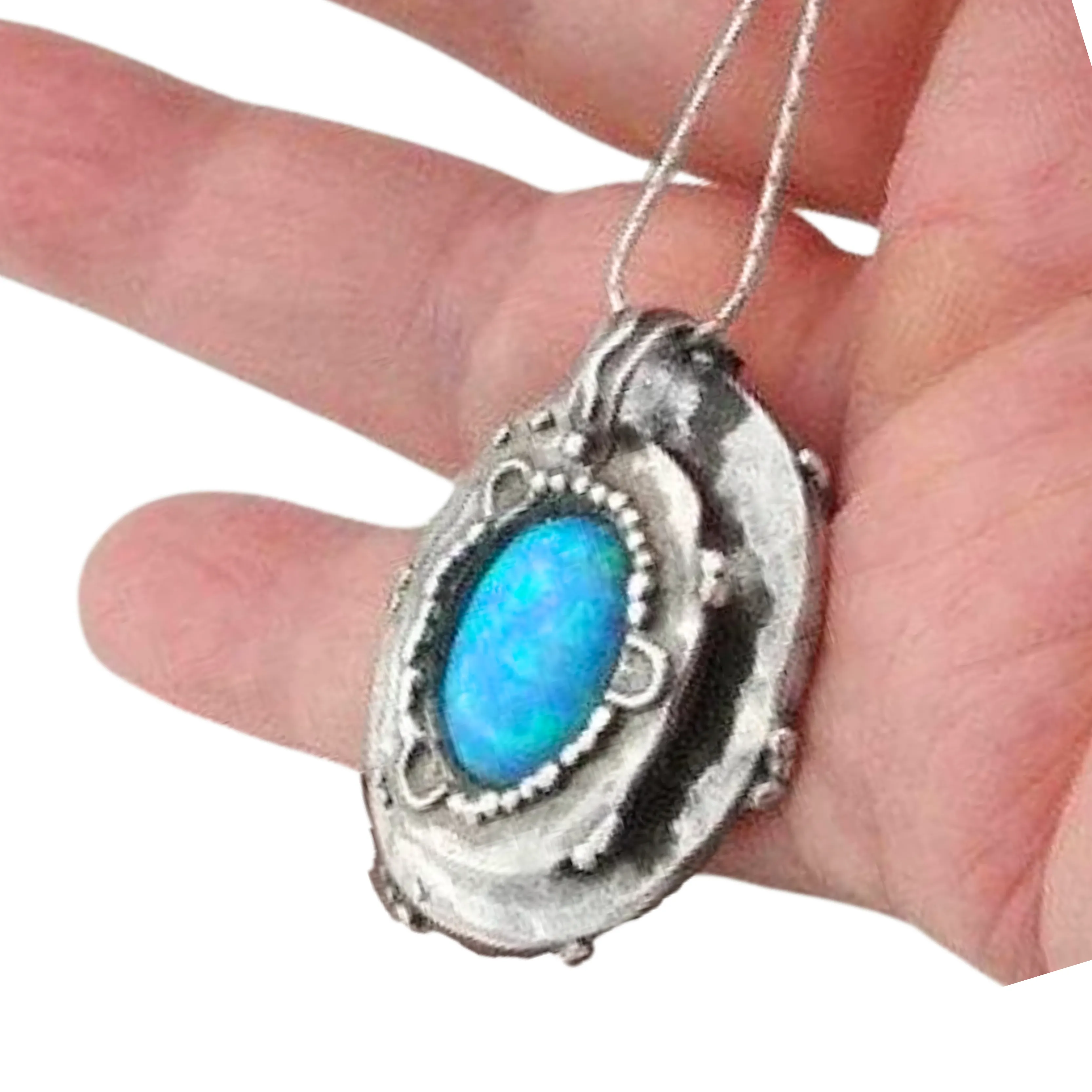 Oval Sterling Silver Opal Pendant