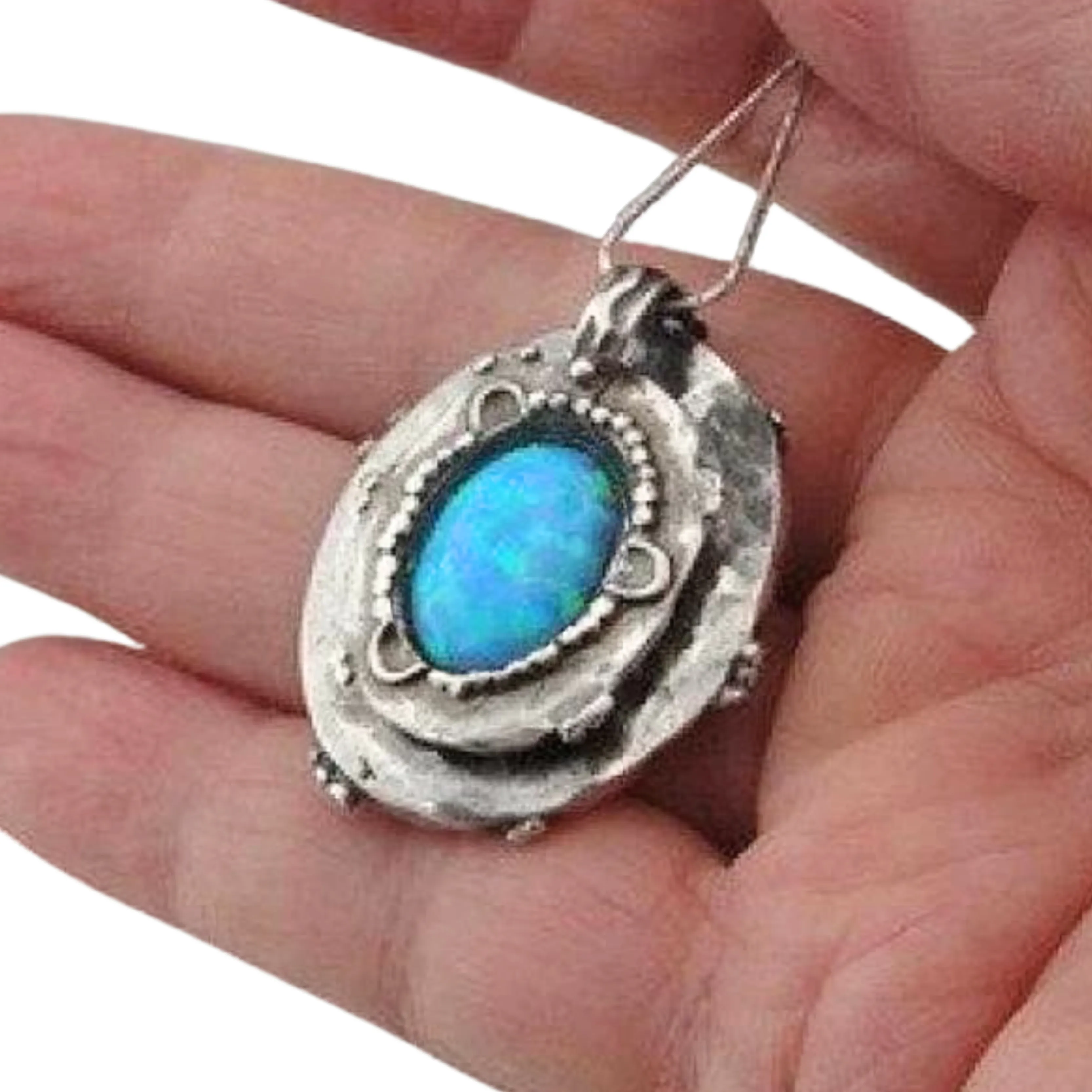 Oval Sterling Silver Opal Pendant