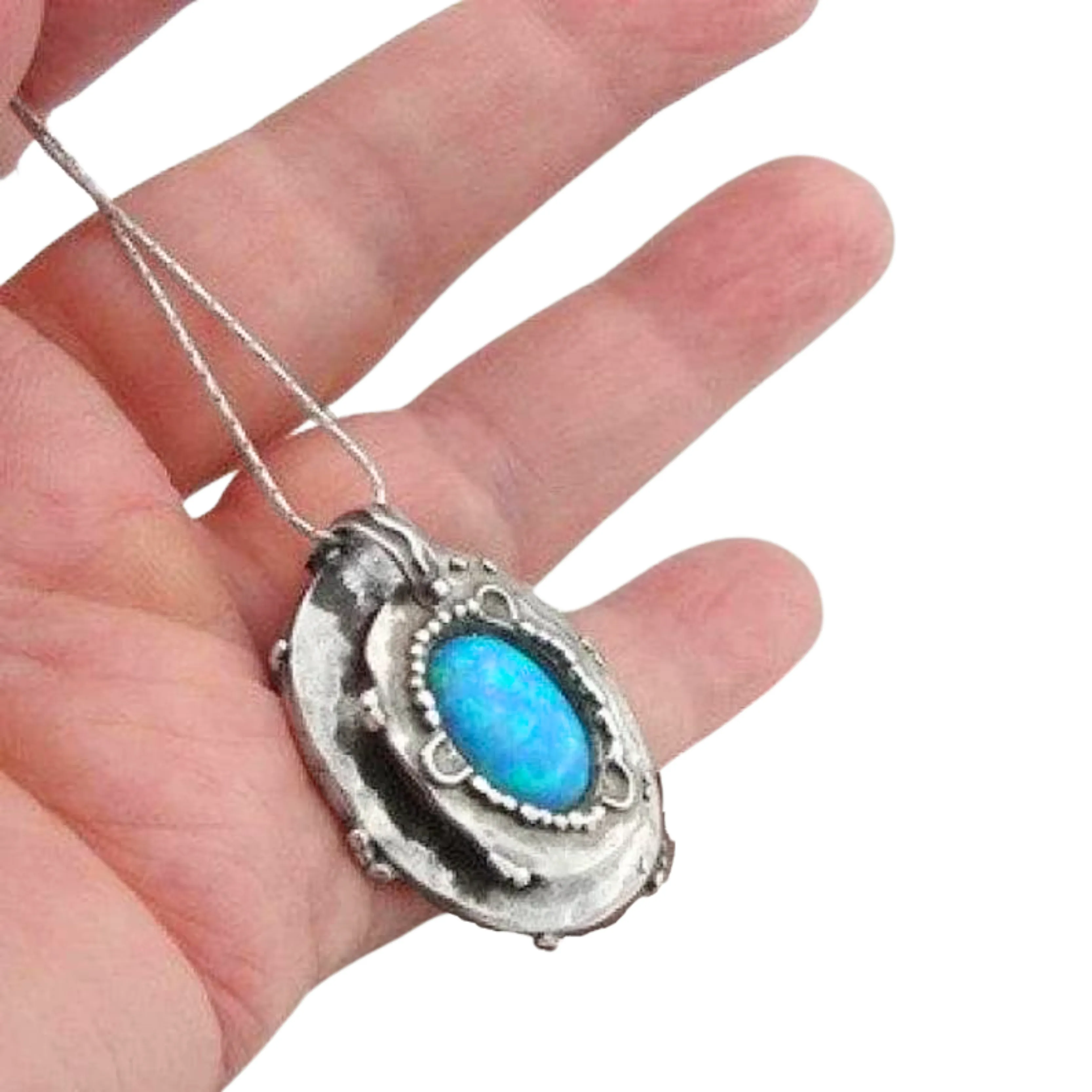 Oval Sterling Silver Opal Pendant