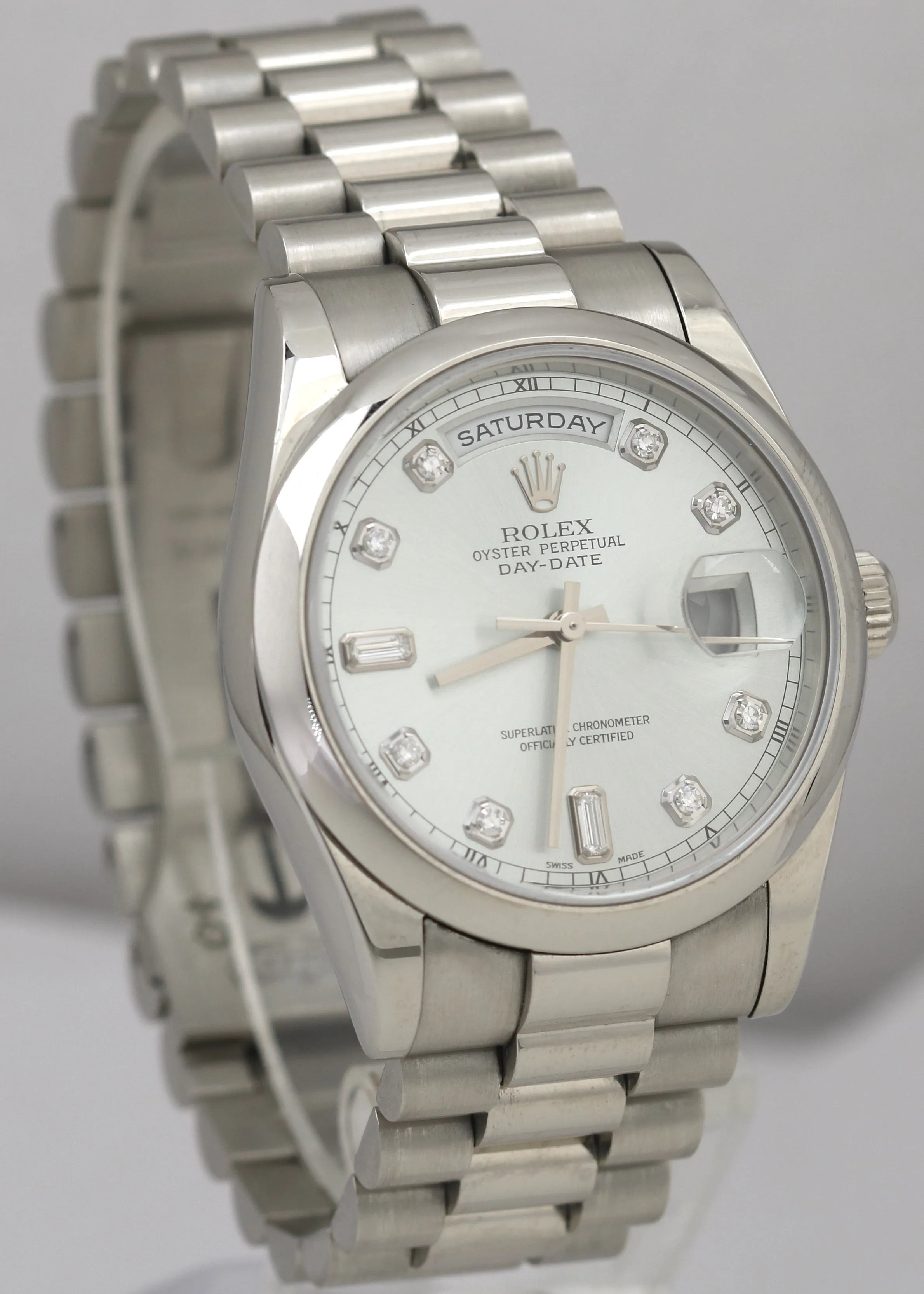 PAPERS Rolex Day-Date Presidential 36mm DIAMOND 950 Platinum Watch 118206 BOX