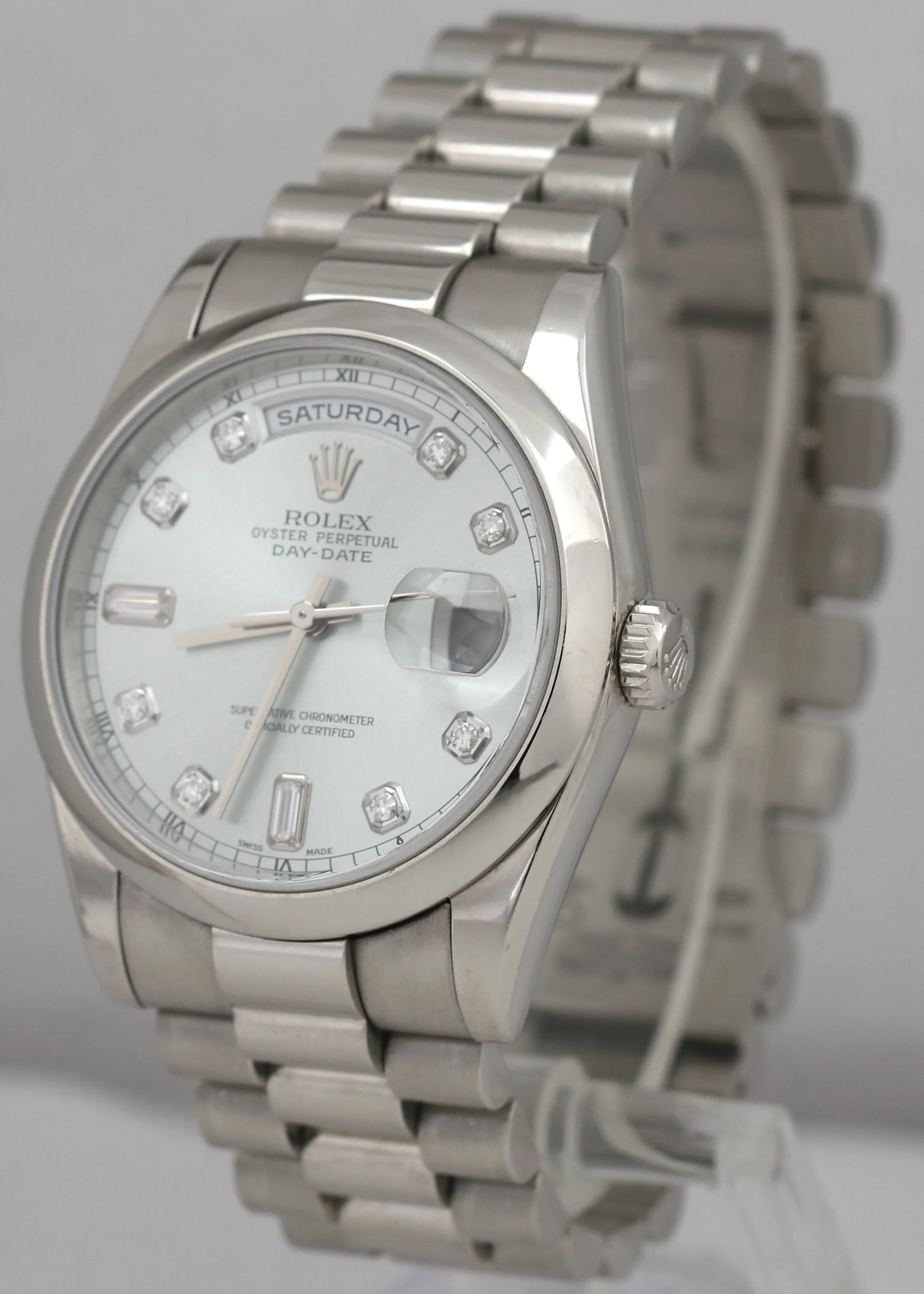PAPERS Rolex Day-Date Presidential 36mm DIAMOND 950 Platinum Watch 118206 BOX