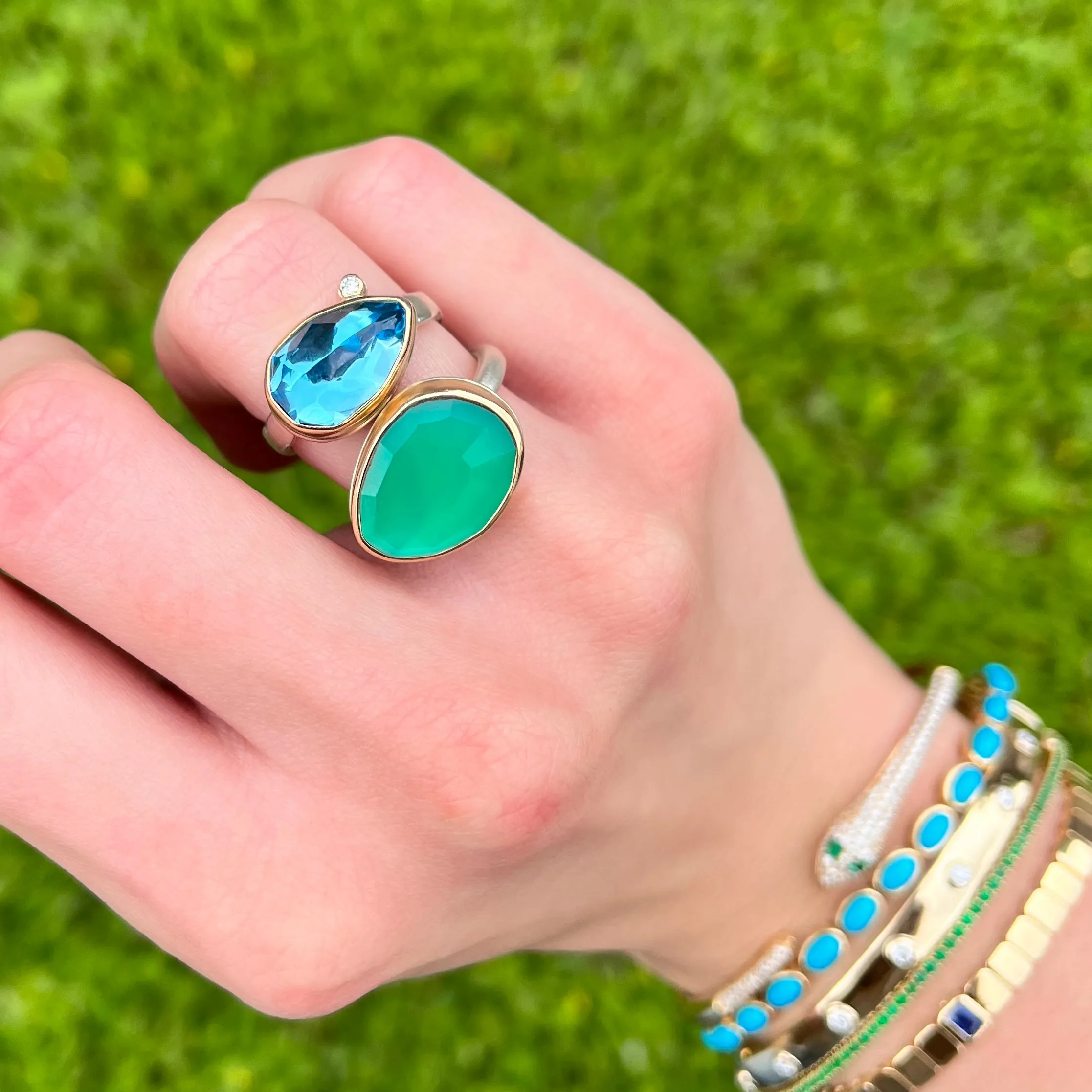 Pear Swiss Blue Topaz with Diamond Ring