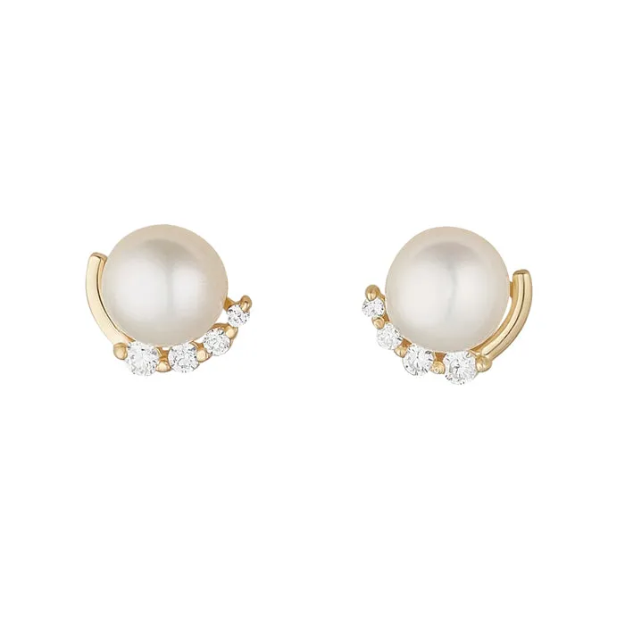 Pearl & White Stone Stud Earrings