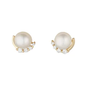 Pearl & White Stone Stud Earrings