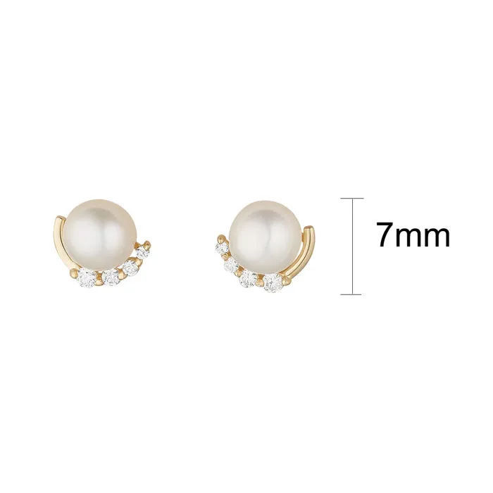 Pearl & White Stone Stud Earrings