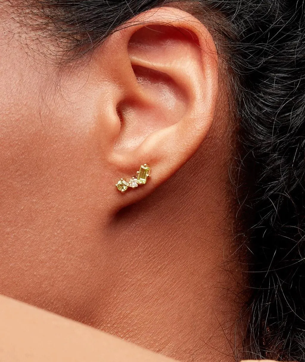 Peridot & Diamond Cluster Tri-Stud