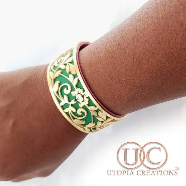 Pink & Green Adjustable Cuff Bracelet 'Flora'