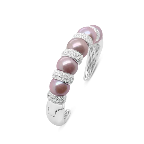 Pink Pearl & Diamond Cuff Bracelet