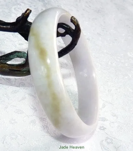 "Ray of Heaven" Honey Vein and Soft Lavender Hues  White Jadeite Jade Bangle Bracelet 58.5mm (JHBB-3130)
