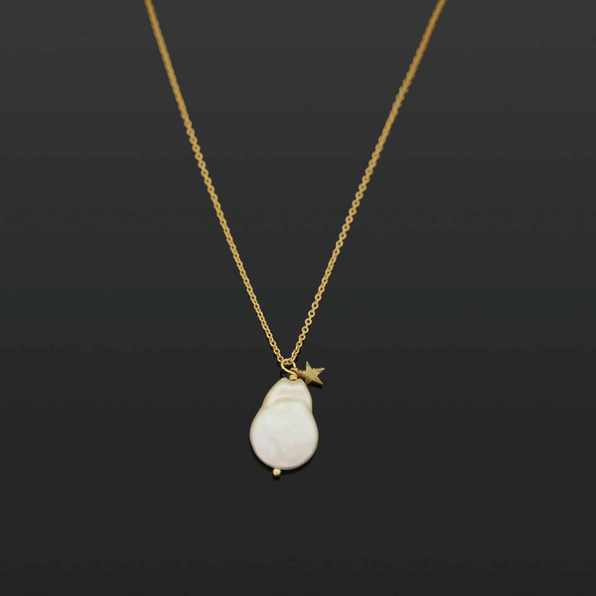 Real Natural Pearl & Star Pendant Gold Necklace