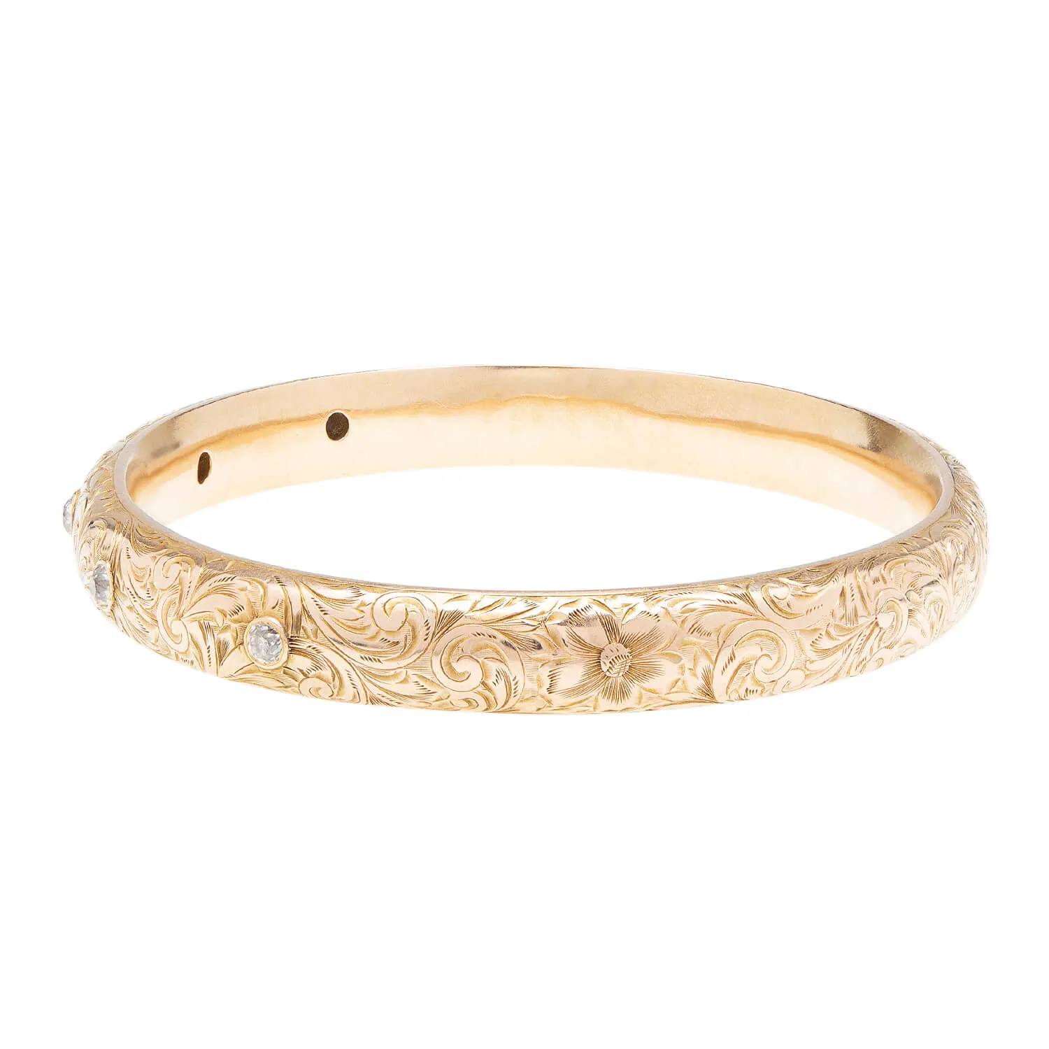 Stunning RIKER BROS. Art Nouveau 14k Gold Diamond Bracelet with 5 Sparkling Diamonds - 1.25ctw Etched Design