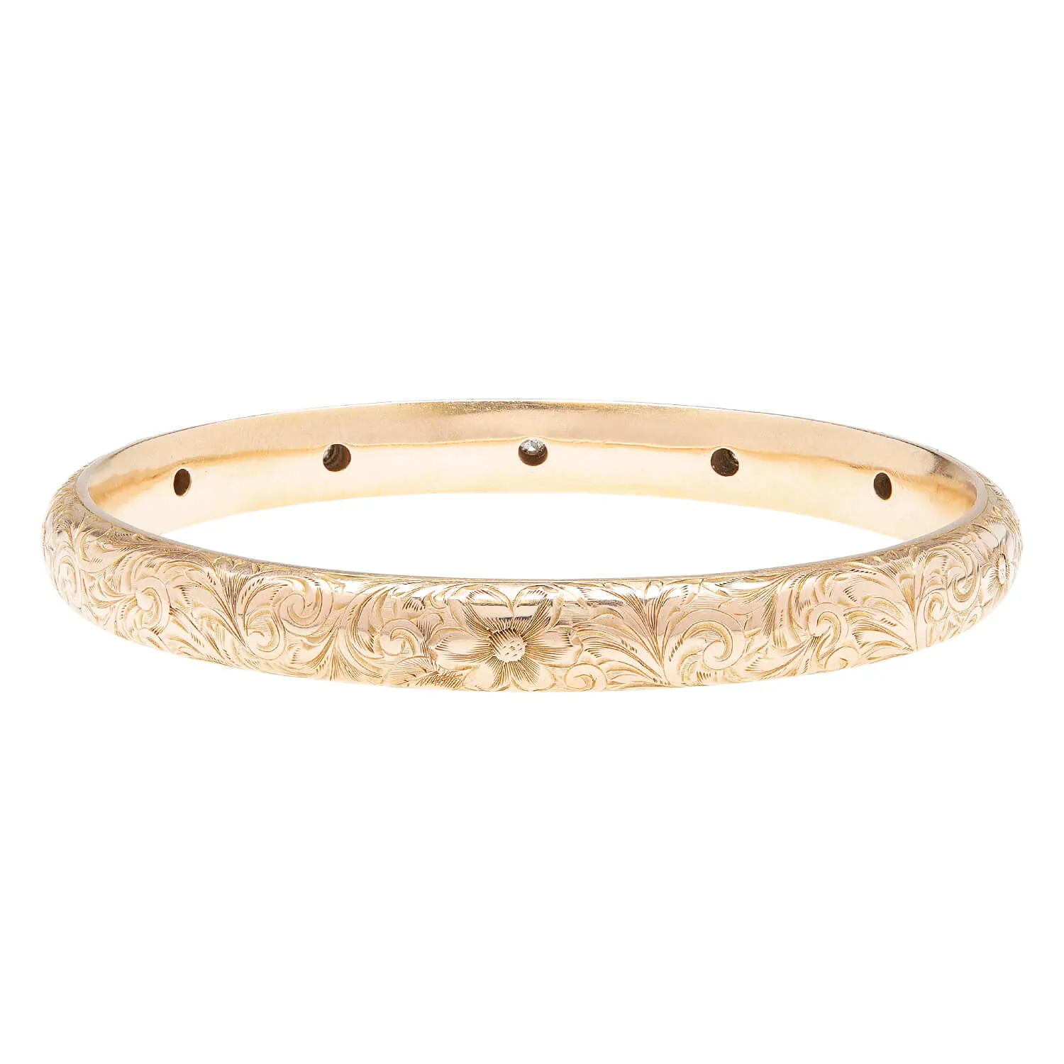 Stunning RIKER BROS. Art Nouveau 14k Gold Diamond Bracelet with 5 Sparkling Diamonds - 1.25ctw Etched Design