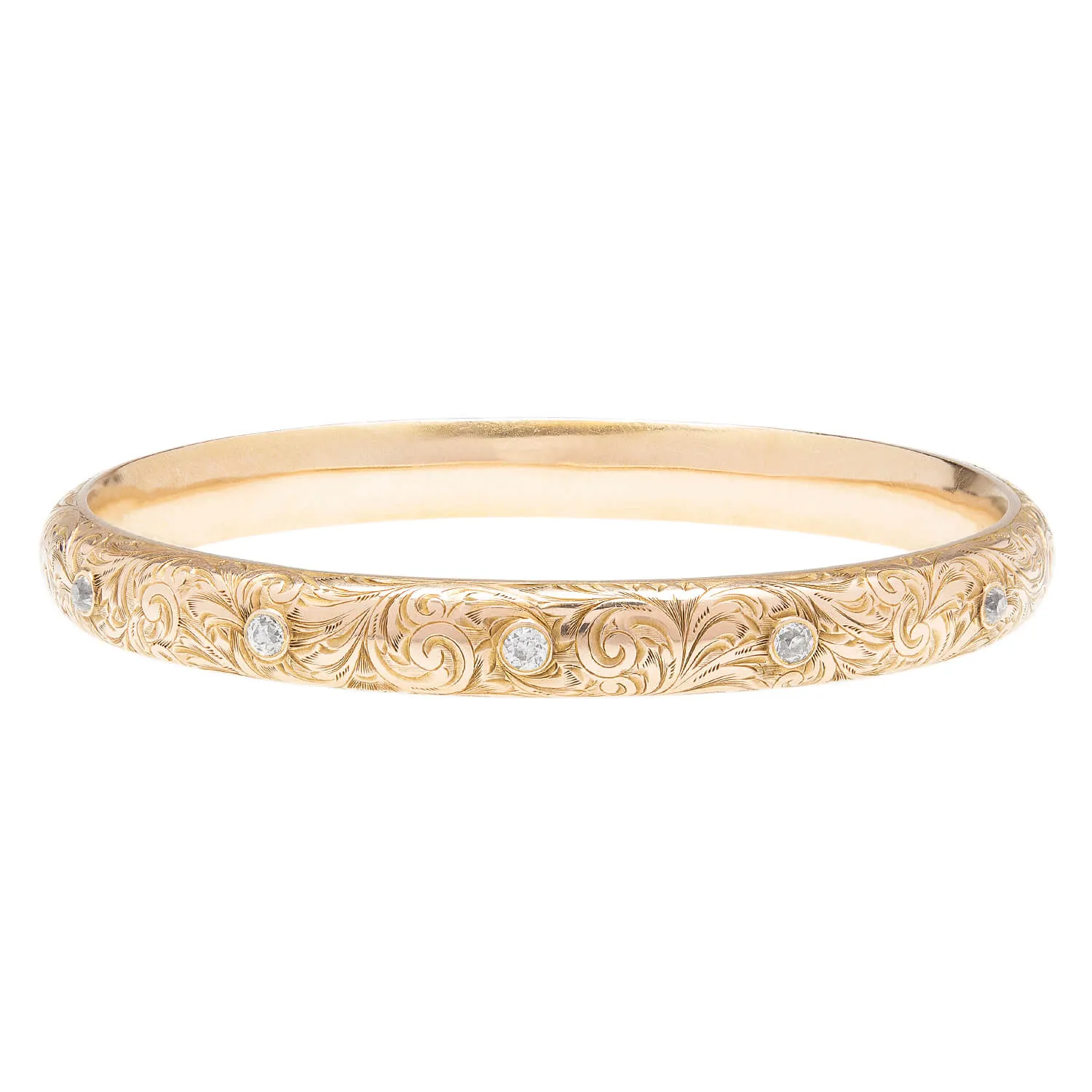 Stunning RIKER BROS. Art Nouveau 14k Gold Diamond Bracelet with 5 Sparkling Diamonds - 1.25ctw Etched Design