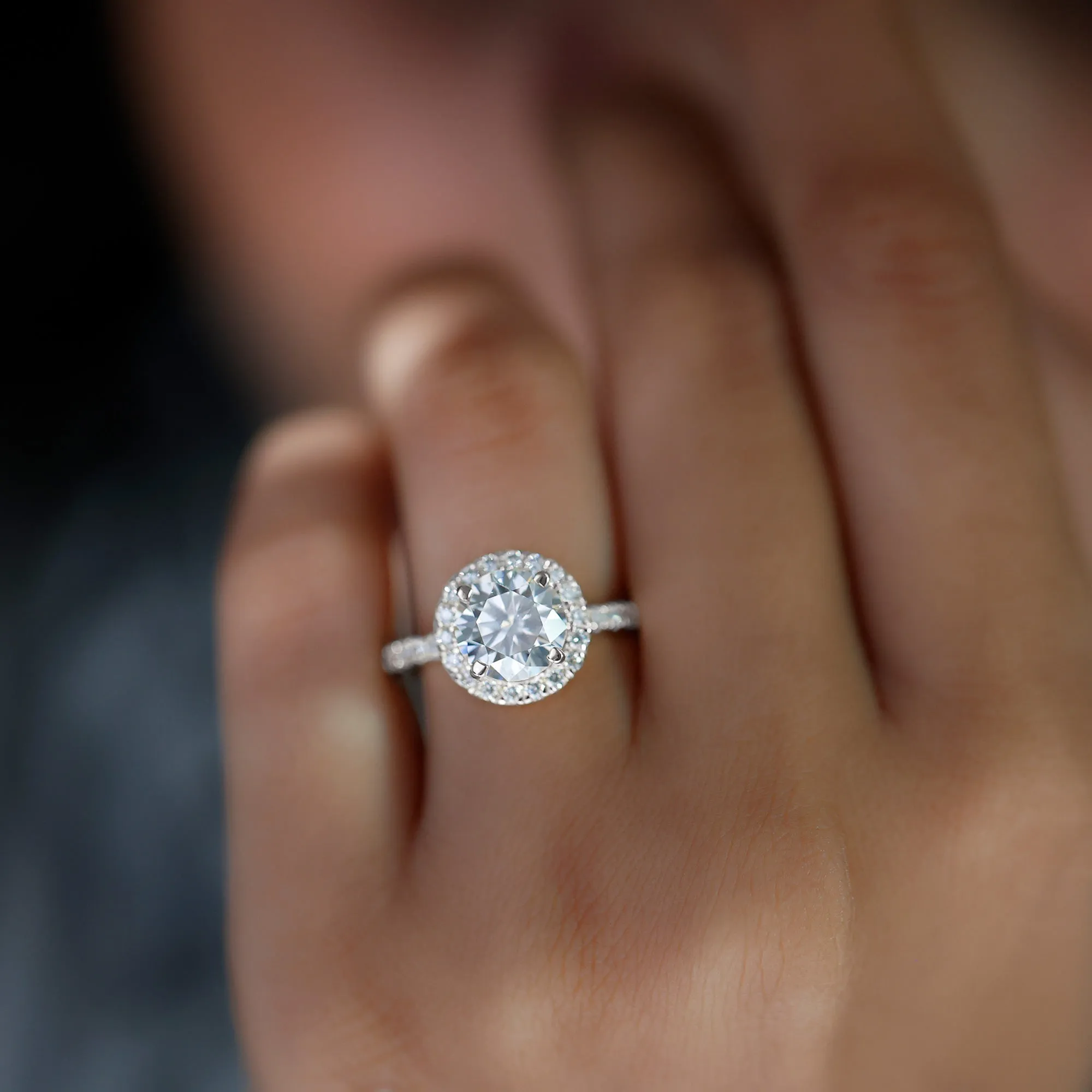 Round Moissanite Classic Halo Engagement Ring in Gold