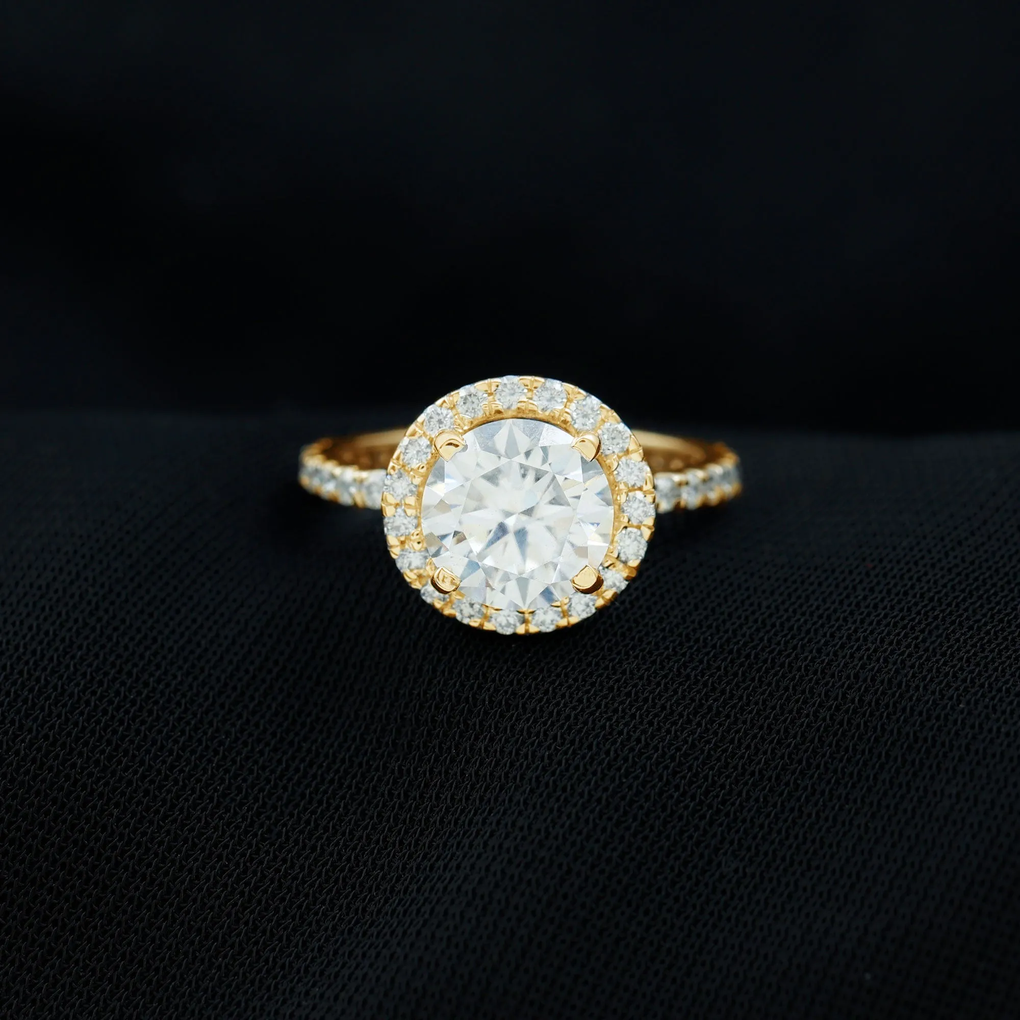 Round Moissanite Classic Halo Engagement Ring in Gold