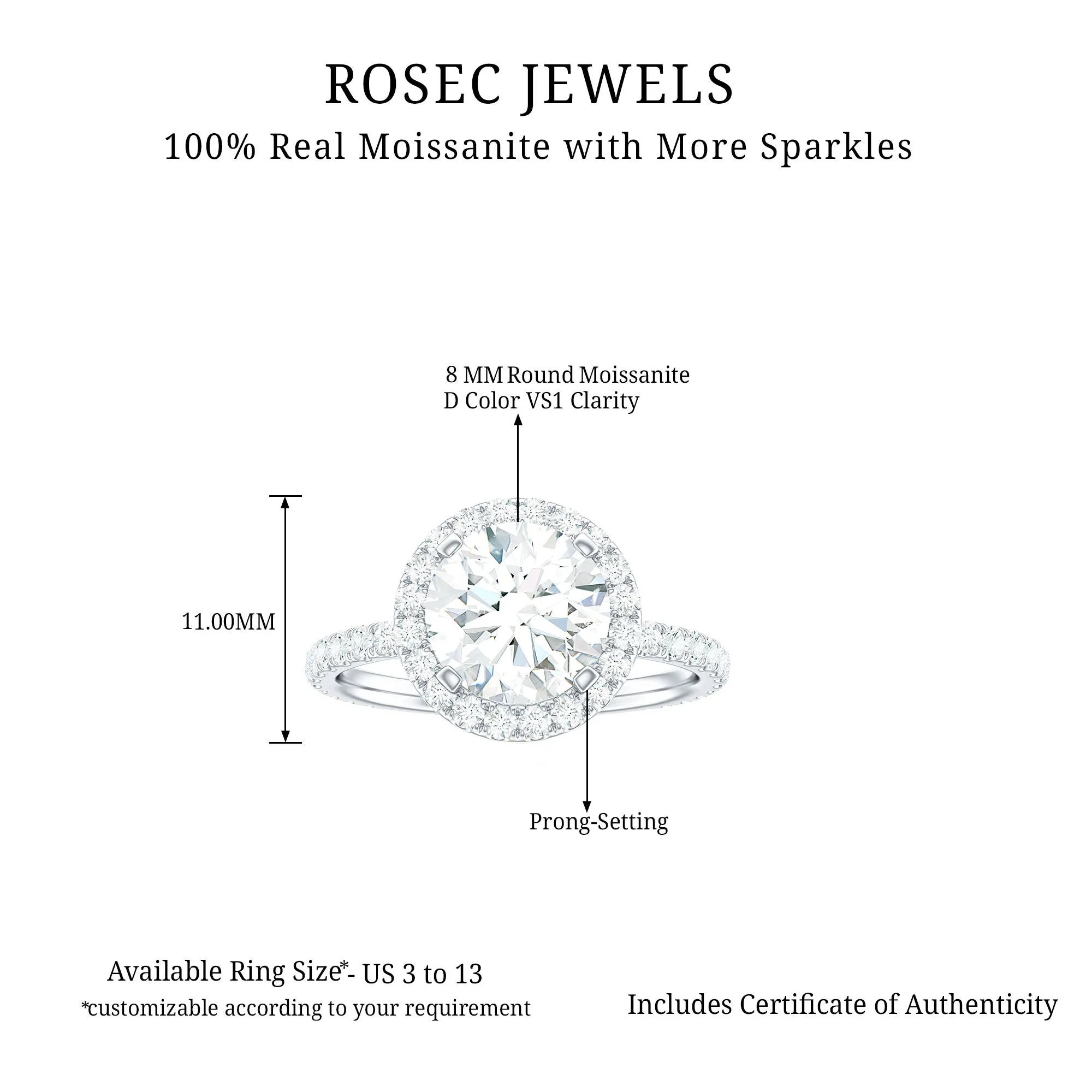 Round Moissanite Classic Halo Engagement Ring in Gold