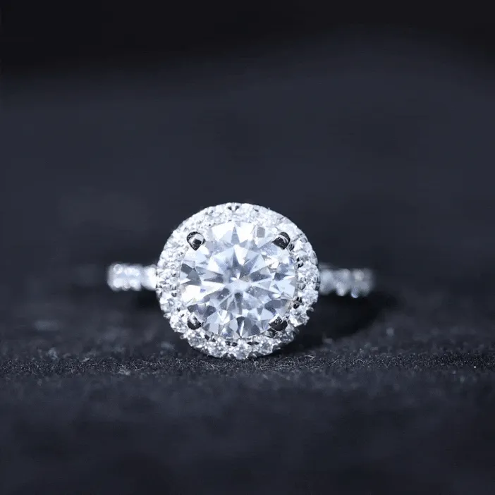 Round Moissanite Classic Halo Engagement Ring in Gold