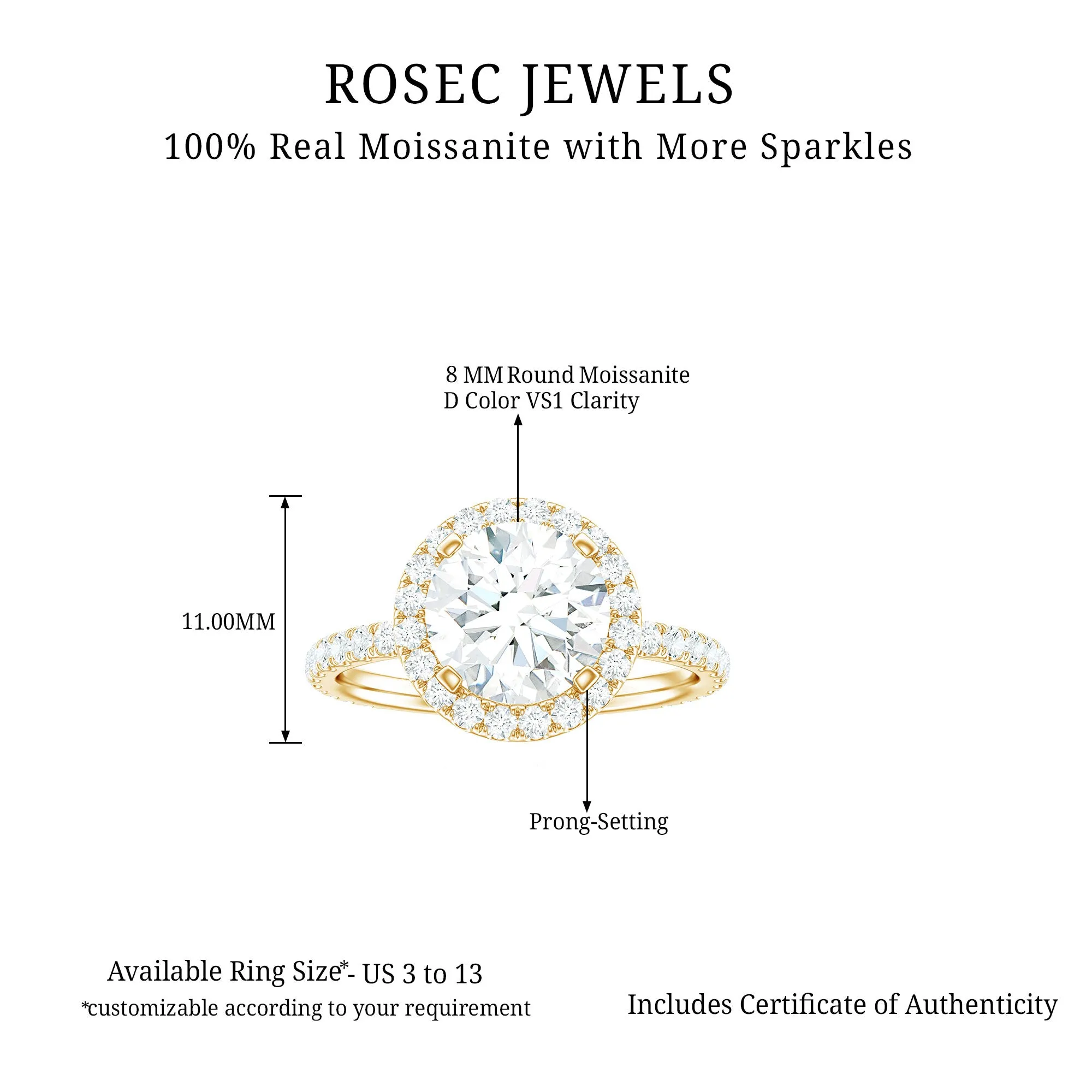 Round Moissanite Classic Halo Engagement Ring in Gold