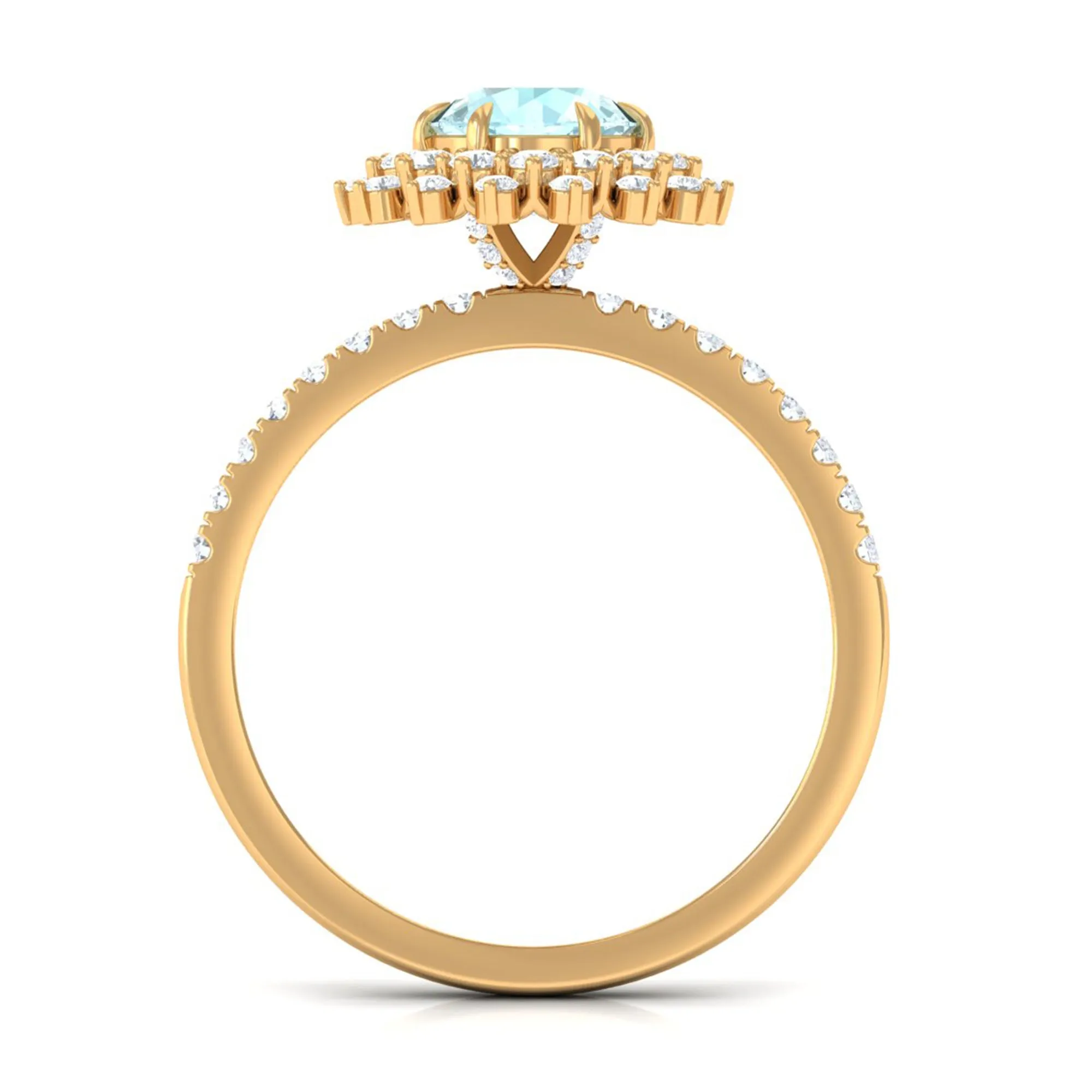 Round Sky Blue Topaz Statement Engagement Ring with Moissanite Cluster Halo