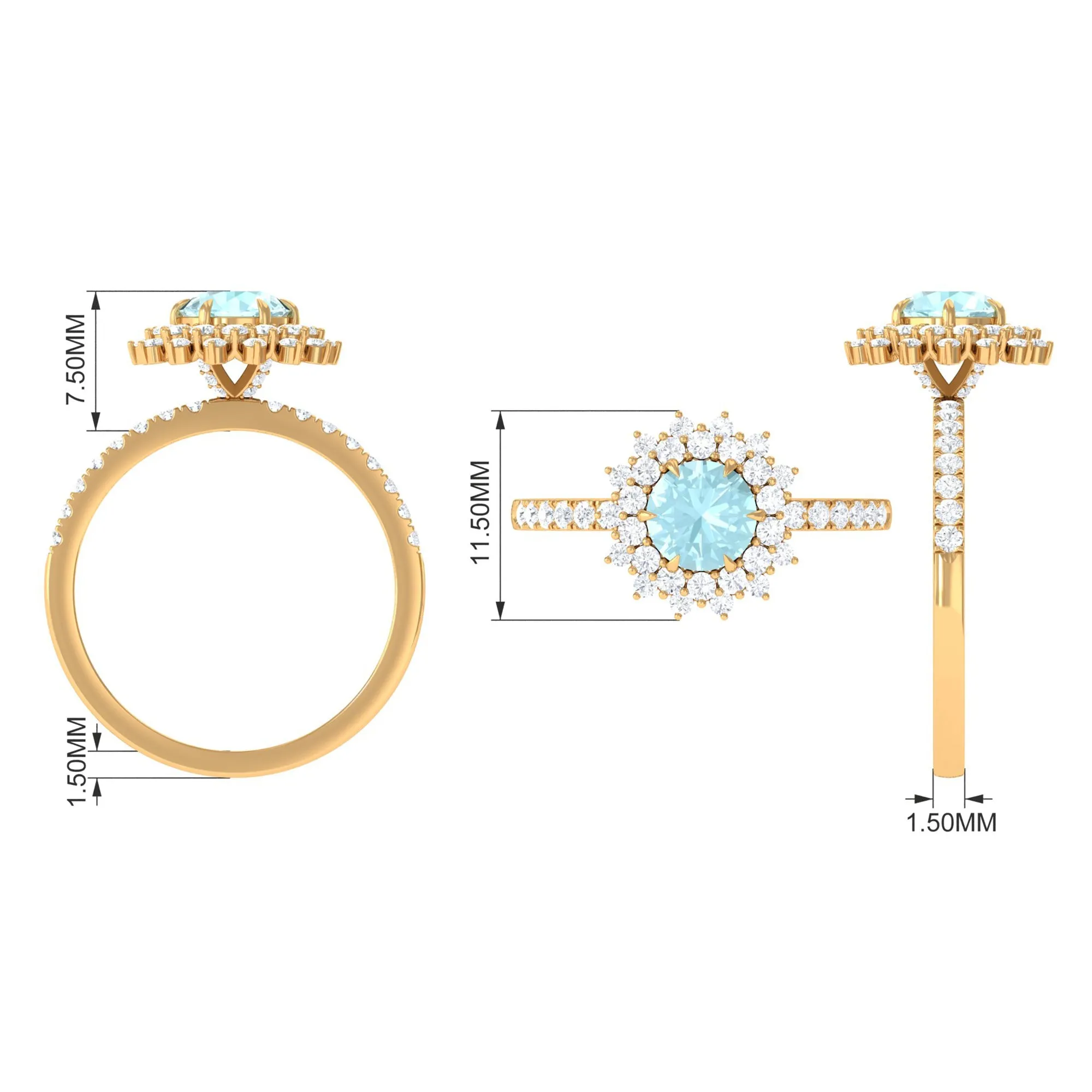 Round Sky Blue Topaz Statement Engagement Ring with Moissanite Cluster Halo