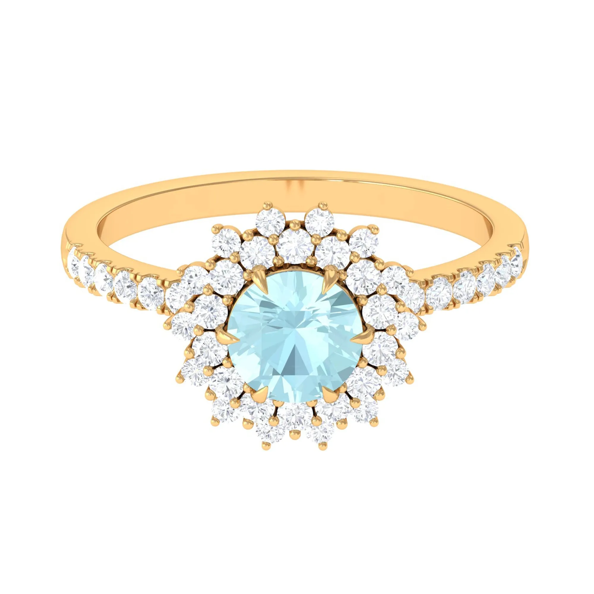 Round Sky Blue Topaz Statement Engagement Ring with Moissanite Cluster Halo