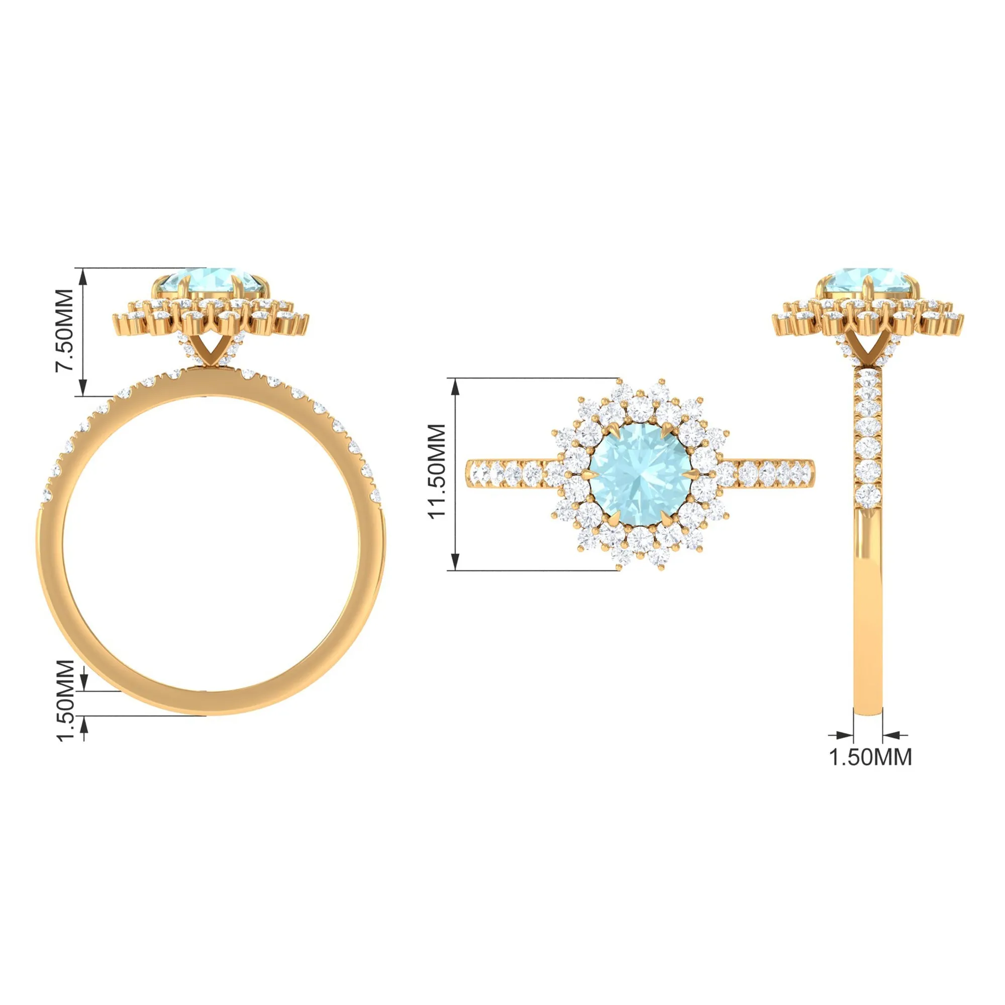 Round Sky Blue Topaz Statement Engagement Ring with Moissanite Cluster Halo